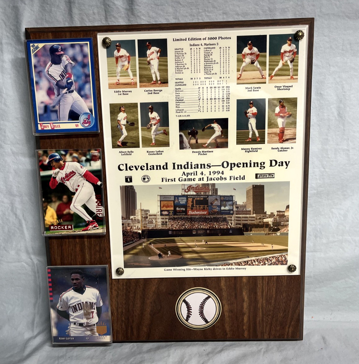 Cleveland Indians Opening Day 1994 Plaque--First Game at Jacobs Field