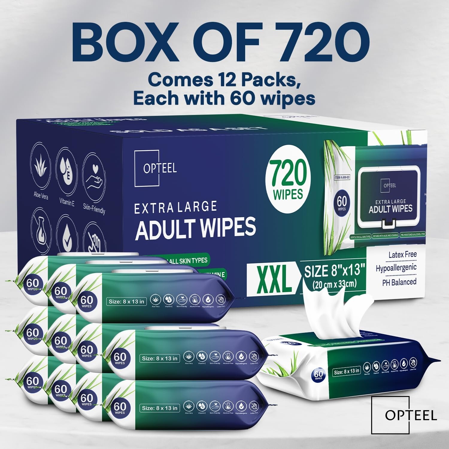 Adult Wipes For Elderly - 8"x13" 720ct Huge & Super Soft Body Wipes