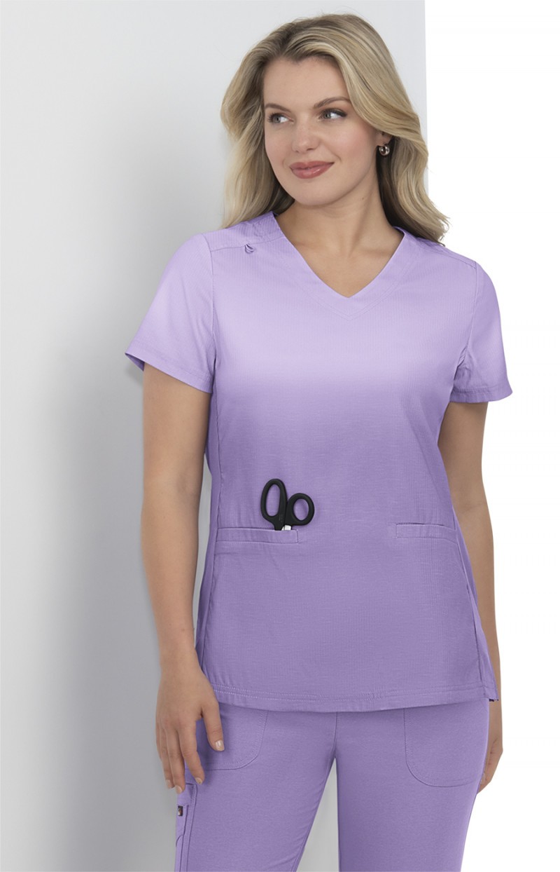 koi Lite Reclaim Women's 2-Pocket Ombre Print Top 1088PLM Multiple Colors