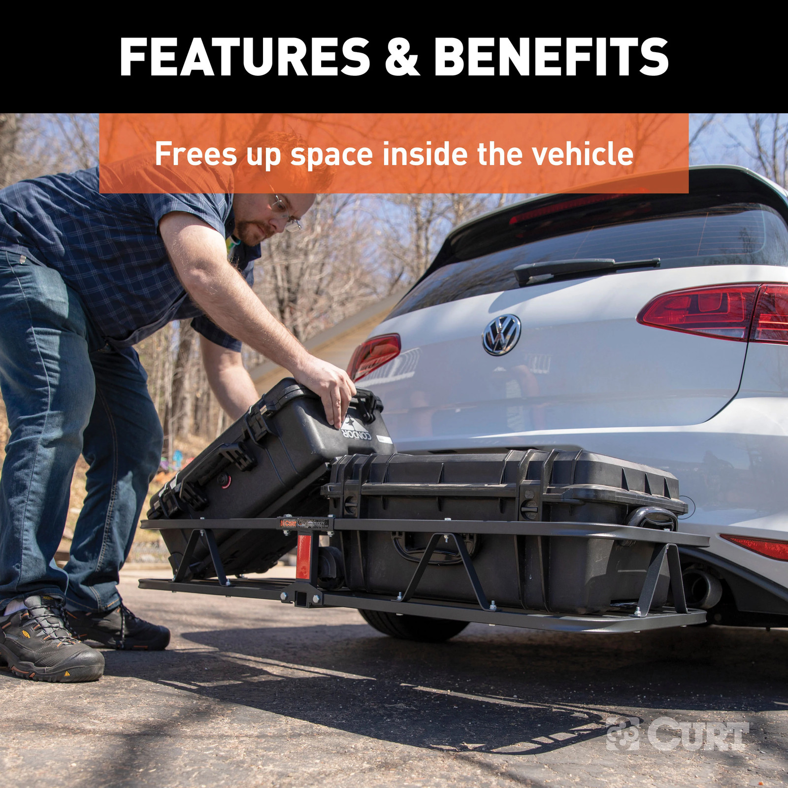 Trailer Hitch Receiver w/ Cargo Carrier Basket Fixed 500 lbs CURT Class 3 #13581