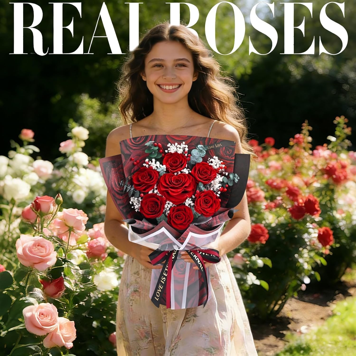 Forever Rose Flowers for Delivery, Valentines Day Gifts Her 7 Pcs, Red