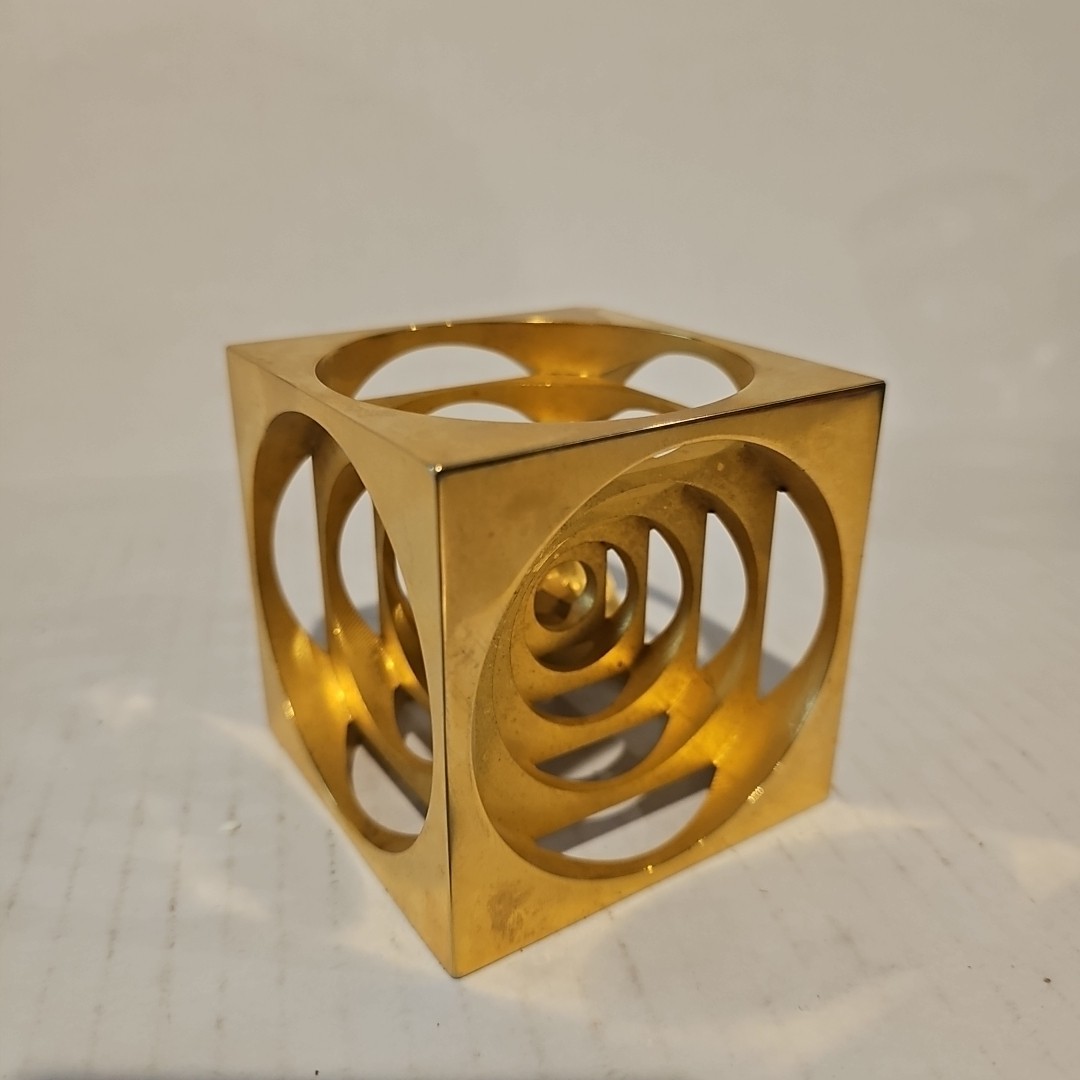 Vintage Brass toned Machined Turners Cube 3"