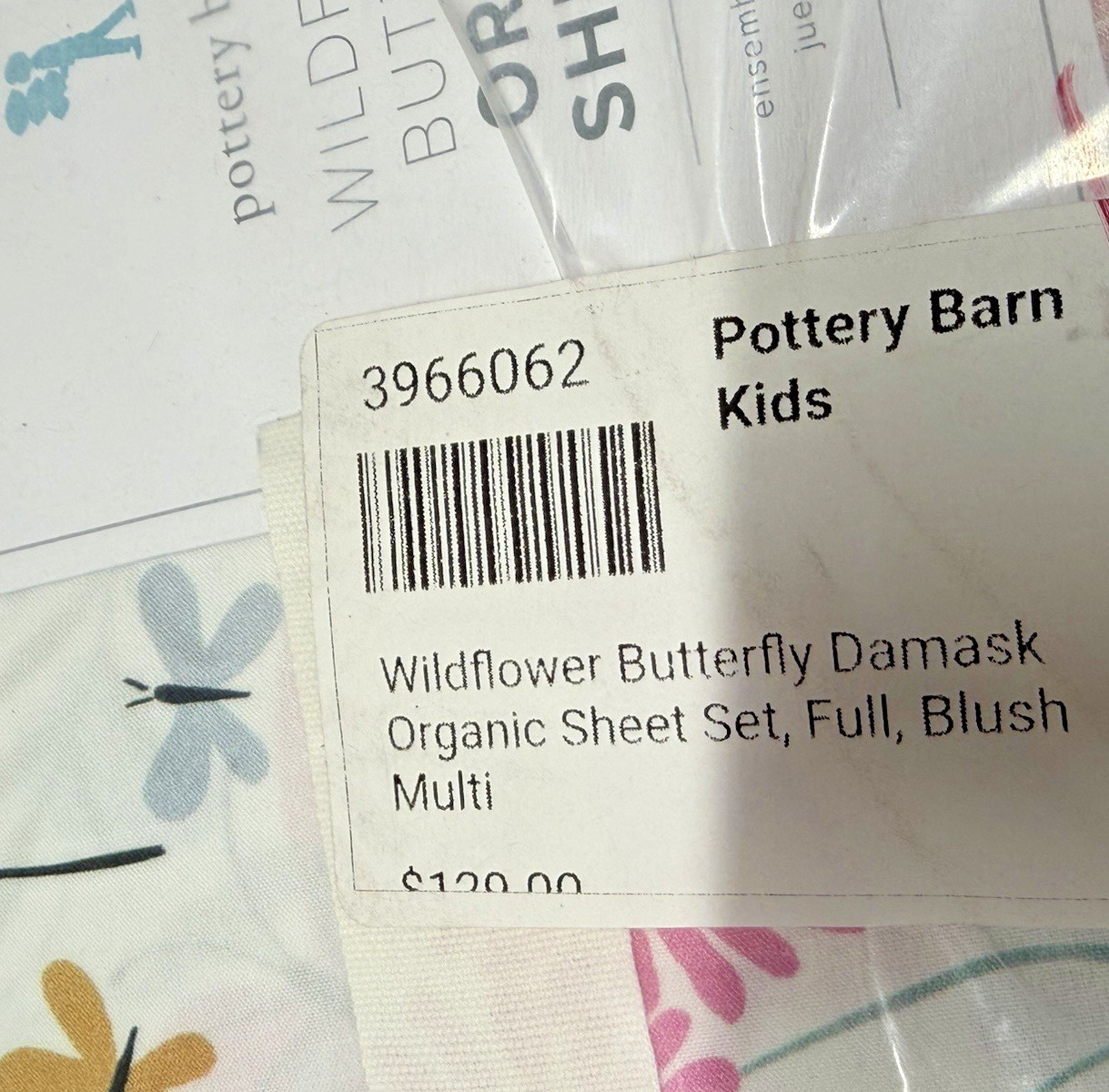 Pottery Barn Kids Wildflower Butterfly Organic Sheet Set Full Size 4 pc Set NWT