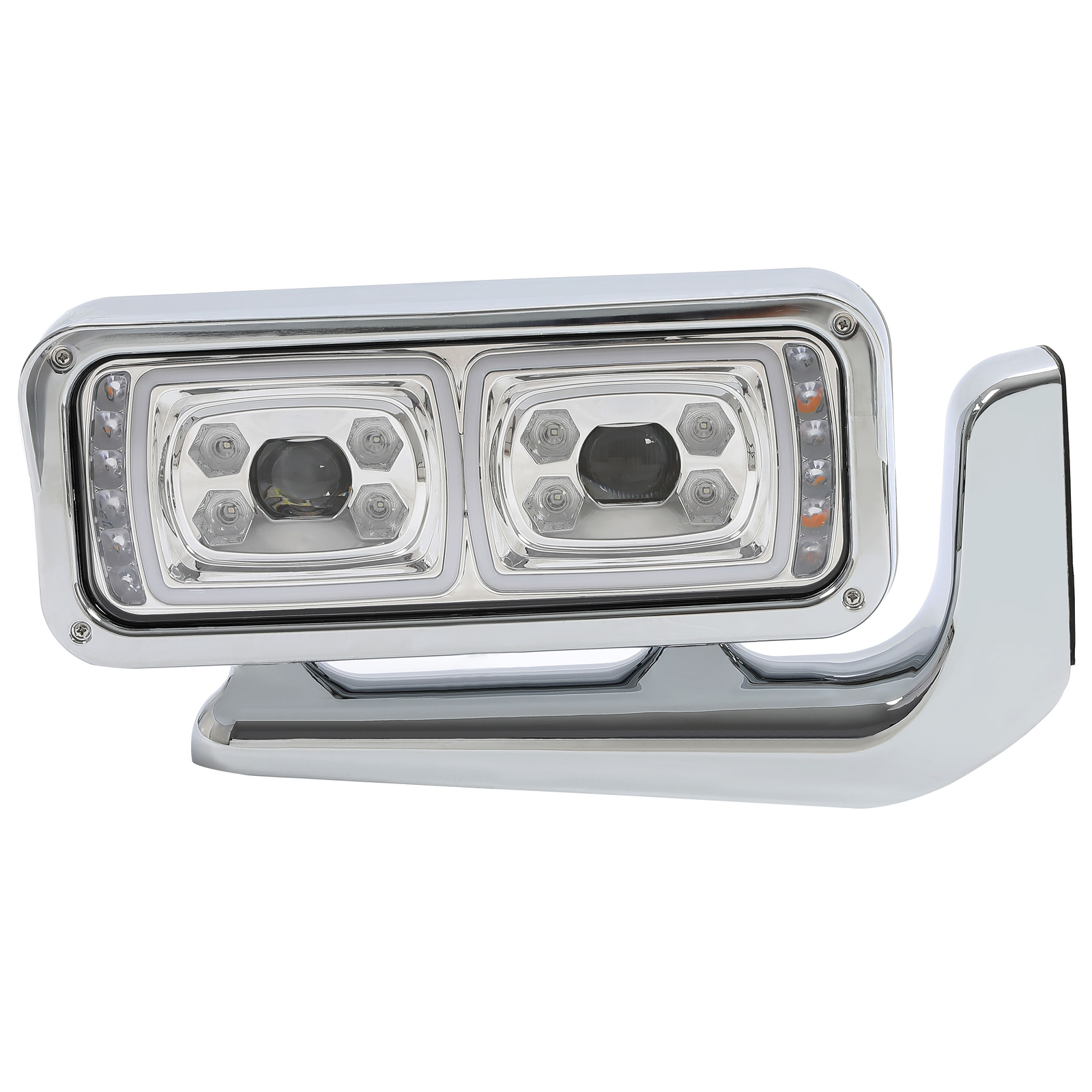 LED Signal Chrome Projector Headlights w/Mounting Arms For Peterbilt 359 379 389