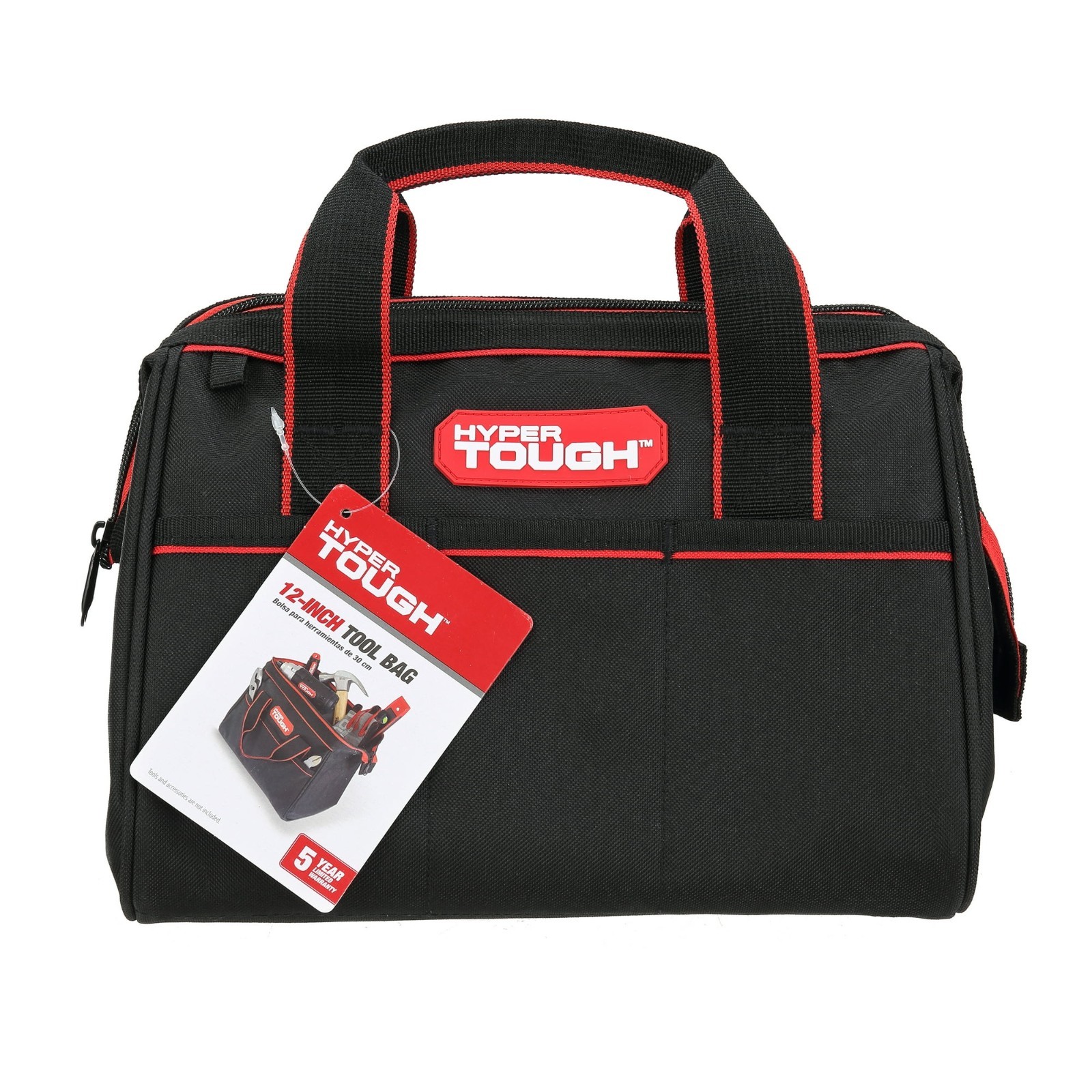Hyper Tough 12-inch Polyester Tool Bag, with Full-Length Zipper and Double Strap