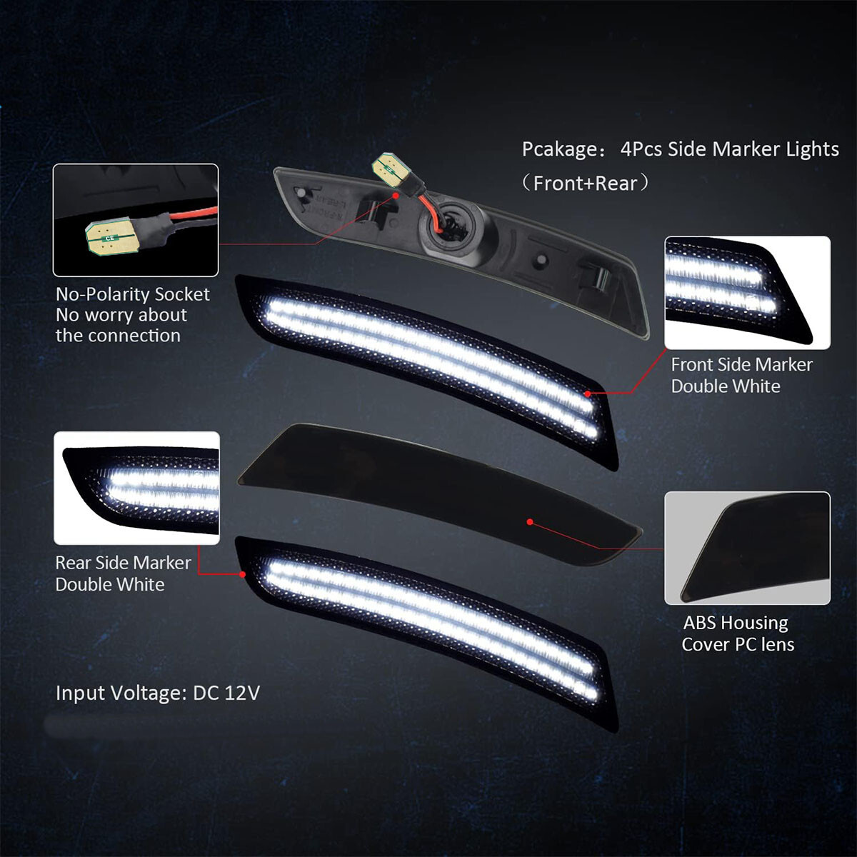 4X LED Side Marker Lights Front Rear Set for Chevy Camaro LS LT SS ZL1 2016-2022