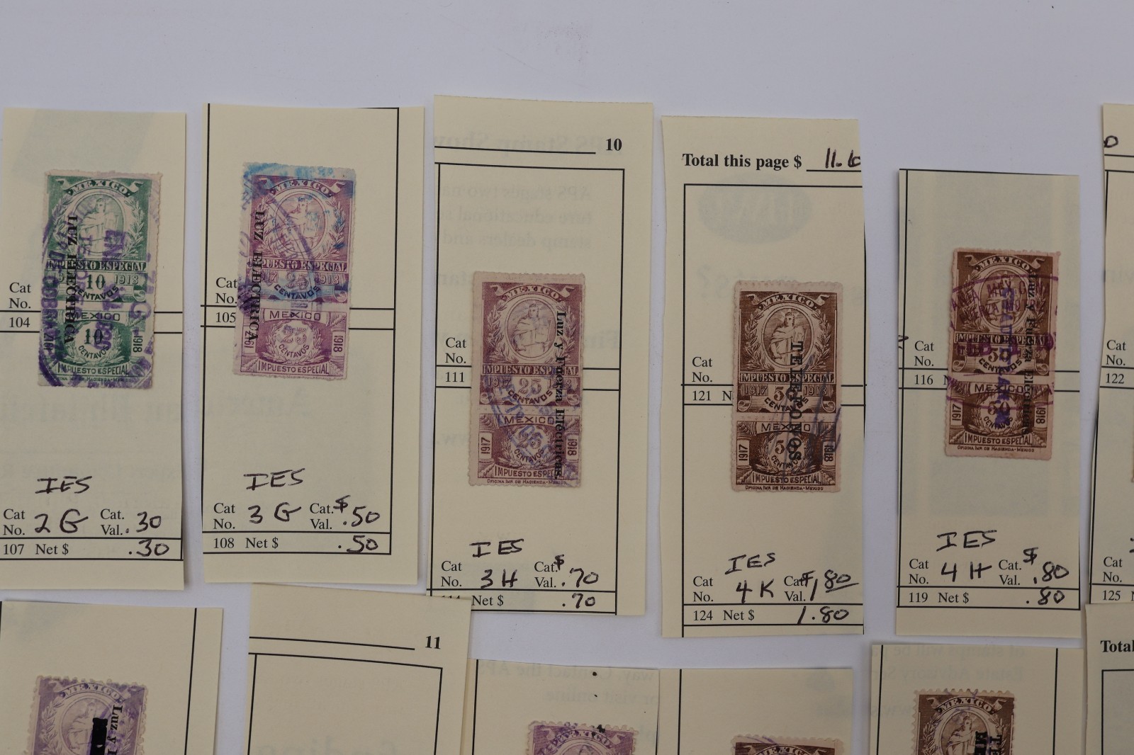 MEXICO REVENUE PAGE LOT ALL DIFFERENT IES1 IES45 WITH TALON IMPUESTO ESPECIAL