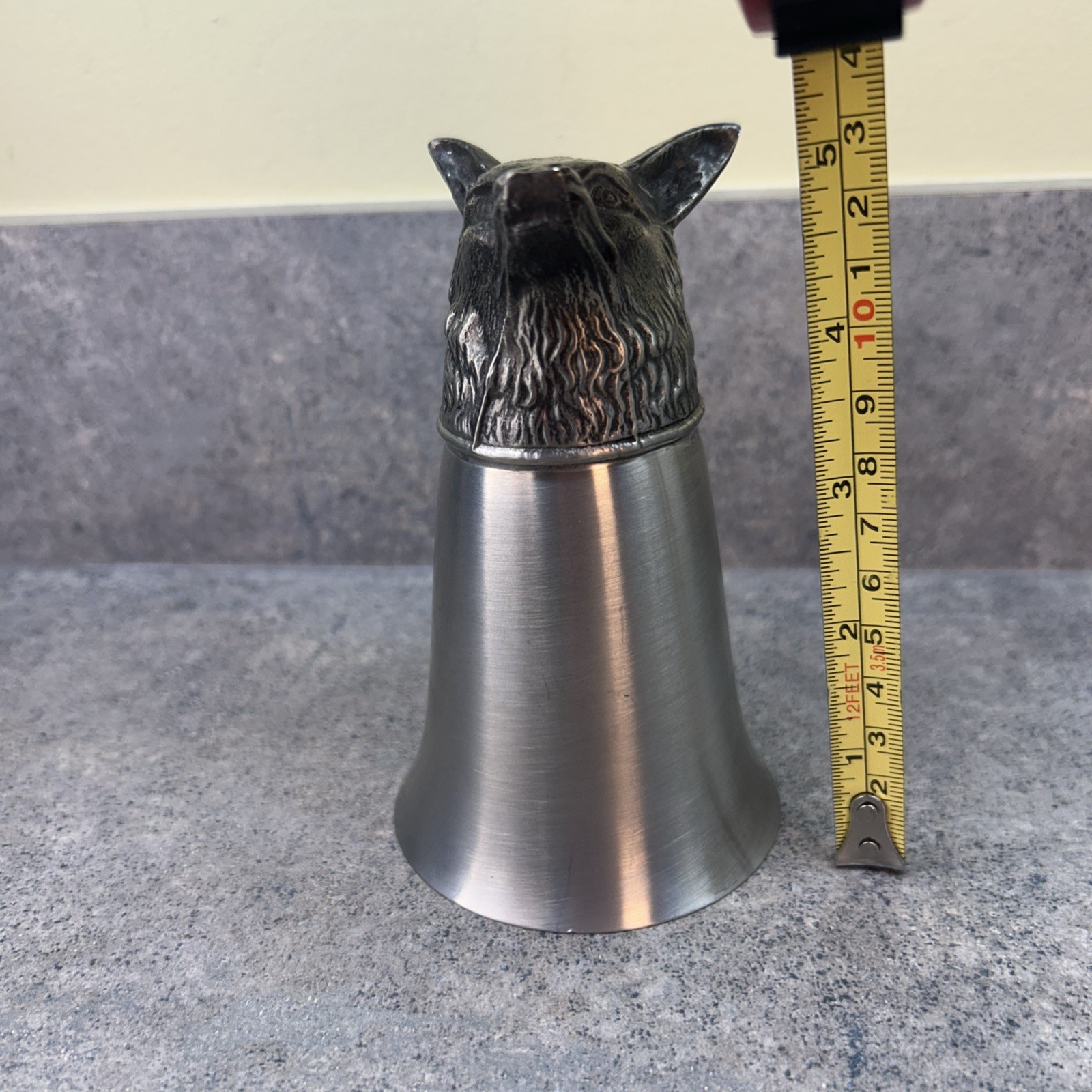 Vtg Large Fox Pewter Head Stirrup Cup 5”