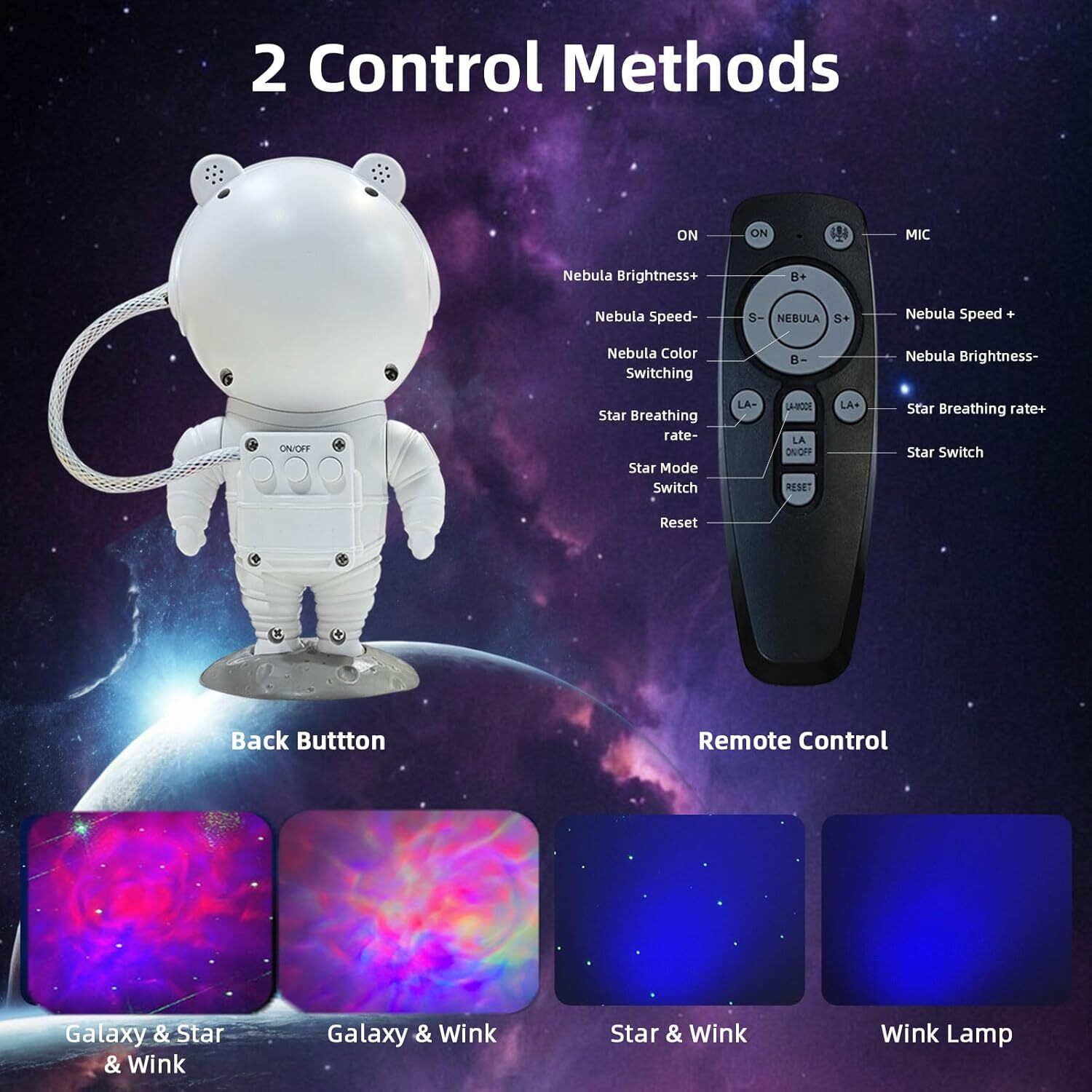 LED Galaxy Projector Night Light Astronaut Nebula Ceiling Lamp for Kid's Bedroom