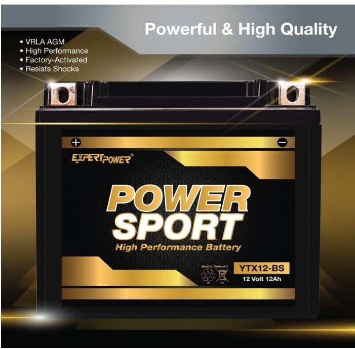 YTX12-BS 12V 12Ah Rechargeable Powersport Battery, 210 Cold Cranking Amps