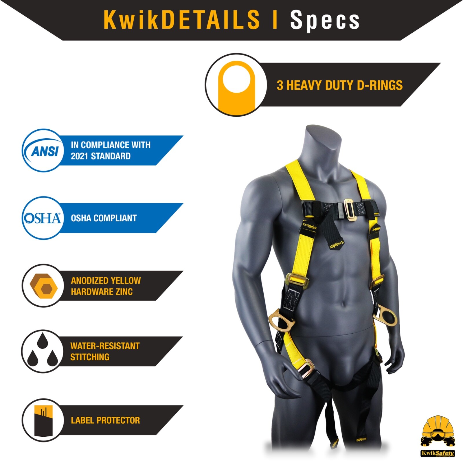 KwikSafety THUNDER 3D Ring Full Body Safety Harness ANSI OSHA Fall Protection