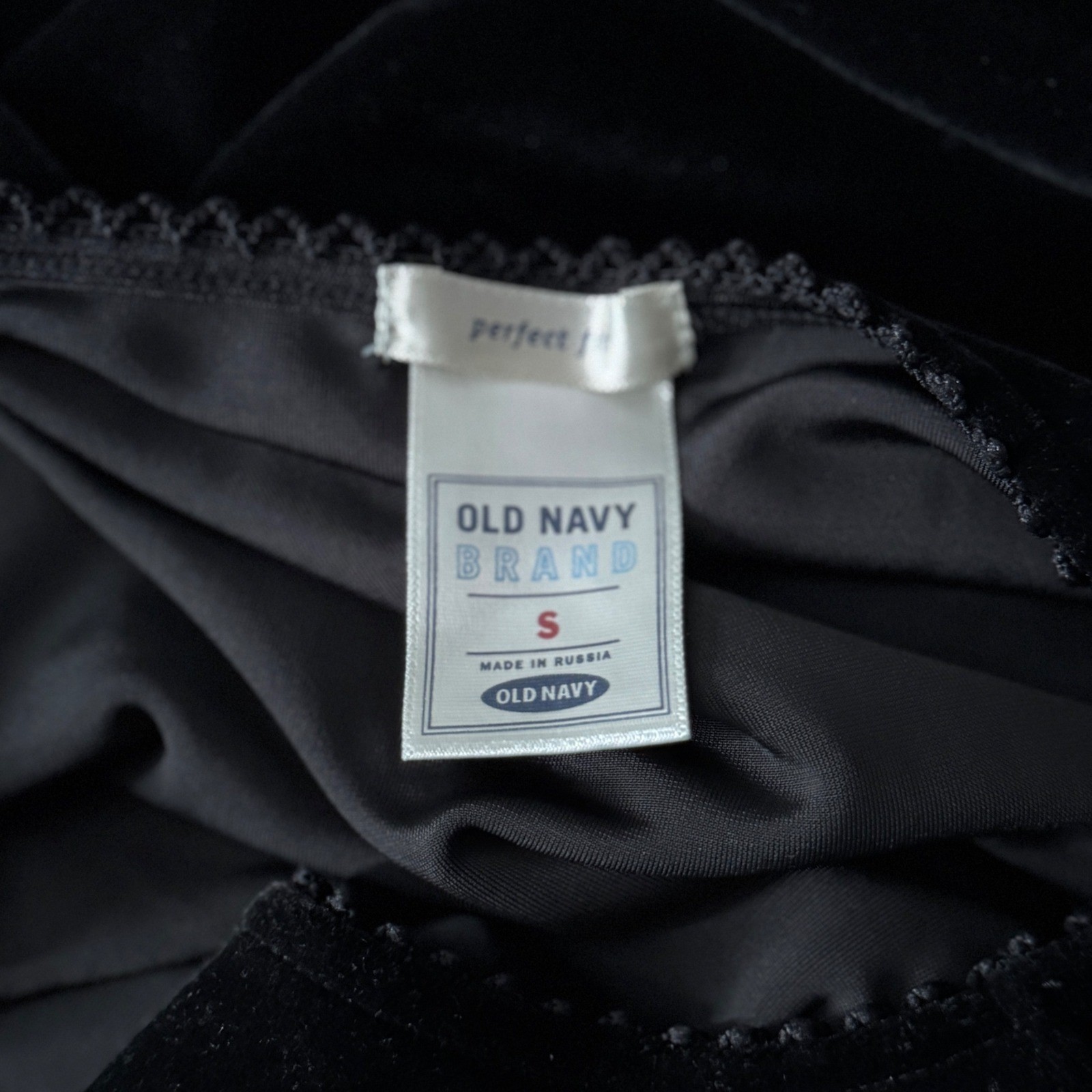 Old Navy Velvet Cami Top Black Lace Trim Ribbon Y2K Lingerie Tank Top Vintage