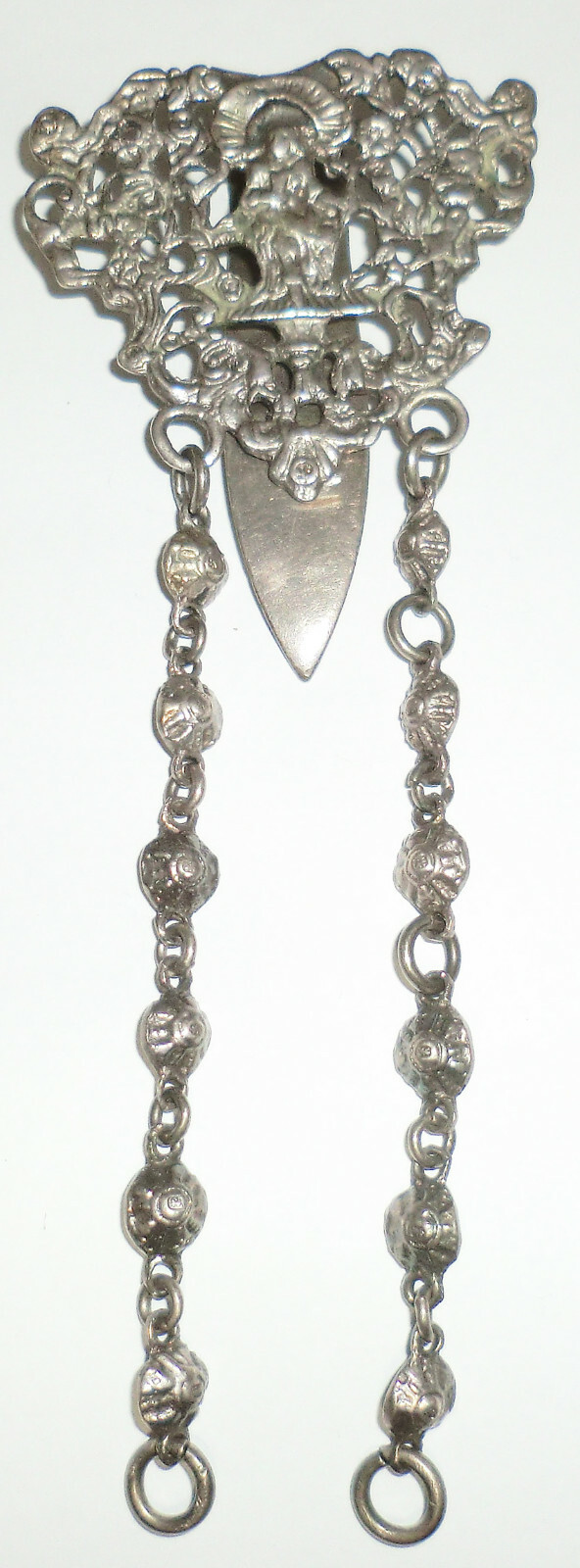 Antique Hallmarked English Sterling Chatelaine Hook 2 Chains Figural Person WB9