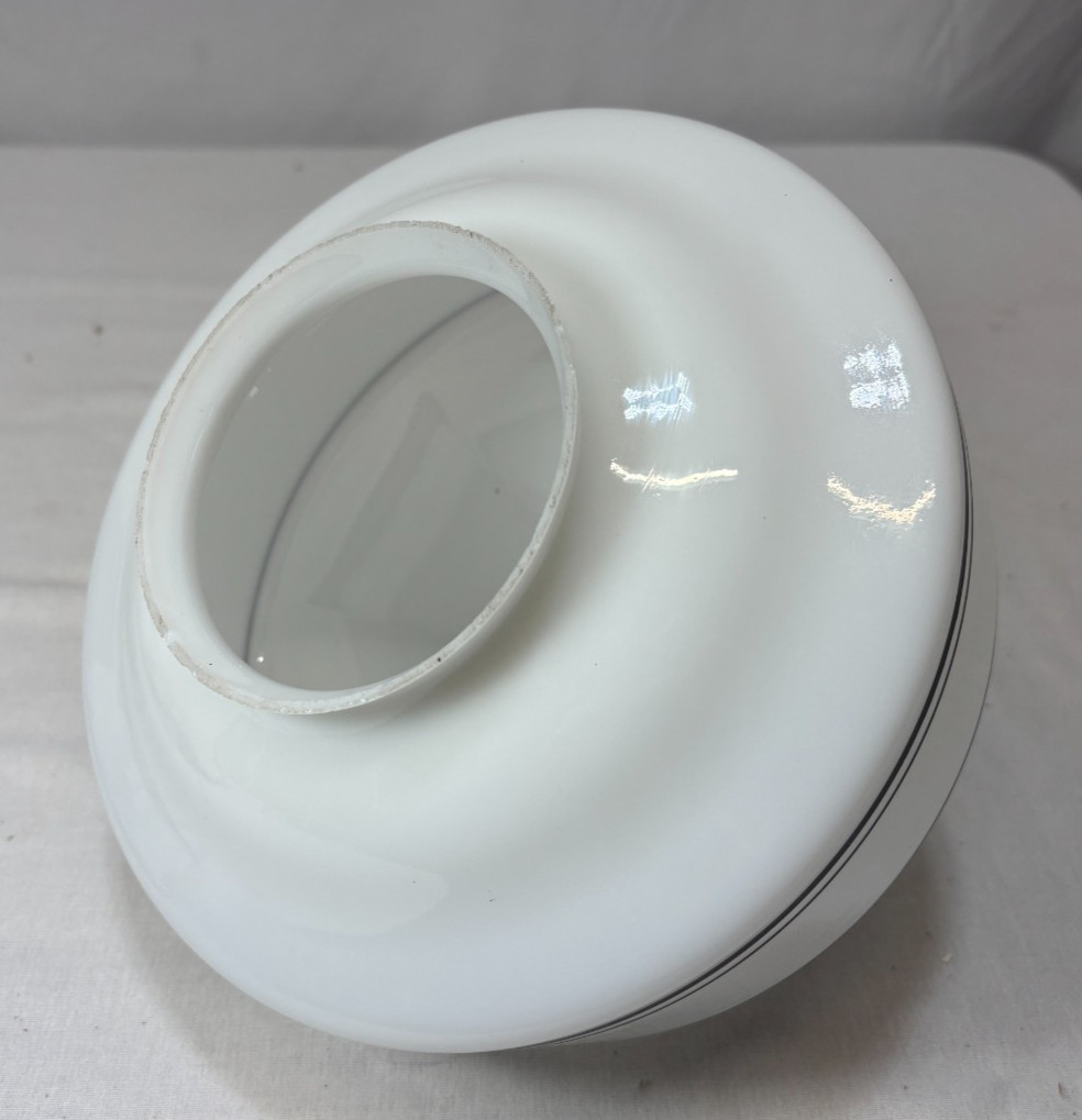 Vtg Porcelain Light Fixture Ceramic Ceiling Art Glass Shade Stripe USA #L99