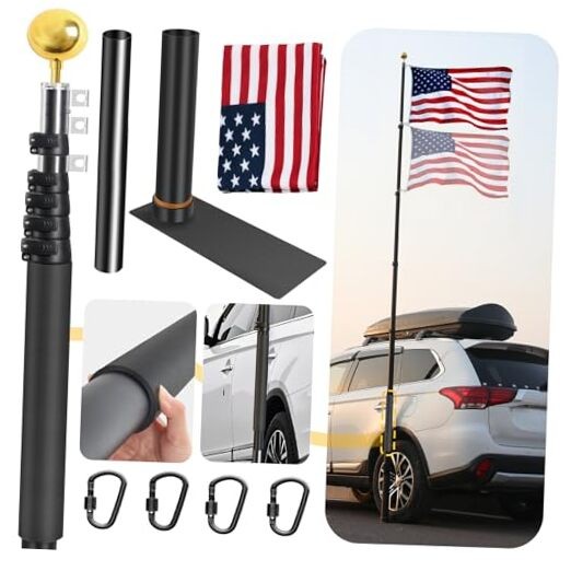 20FT Tailgate Flag Pole with Tire Mount, Fit Tailgate Flagpole Kit