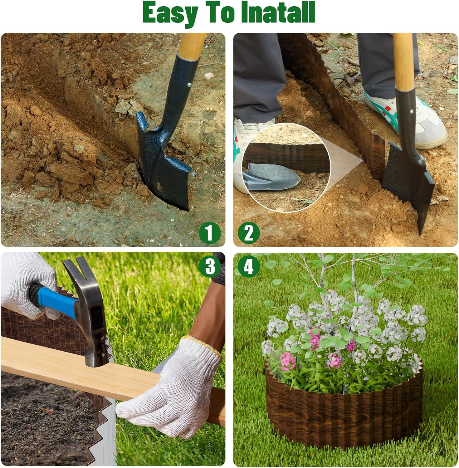 Corrugated Metal Garden Edging,4" x 10' Sturdy Lawn Edging Border,Landscape Edgi