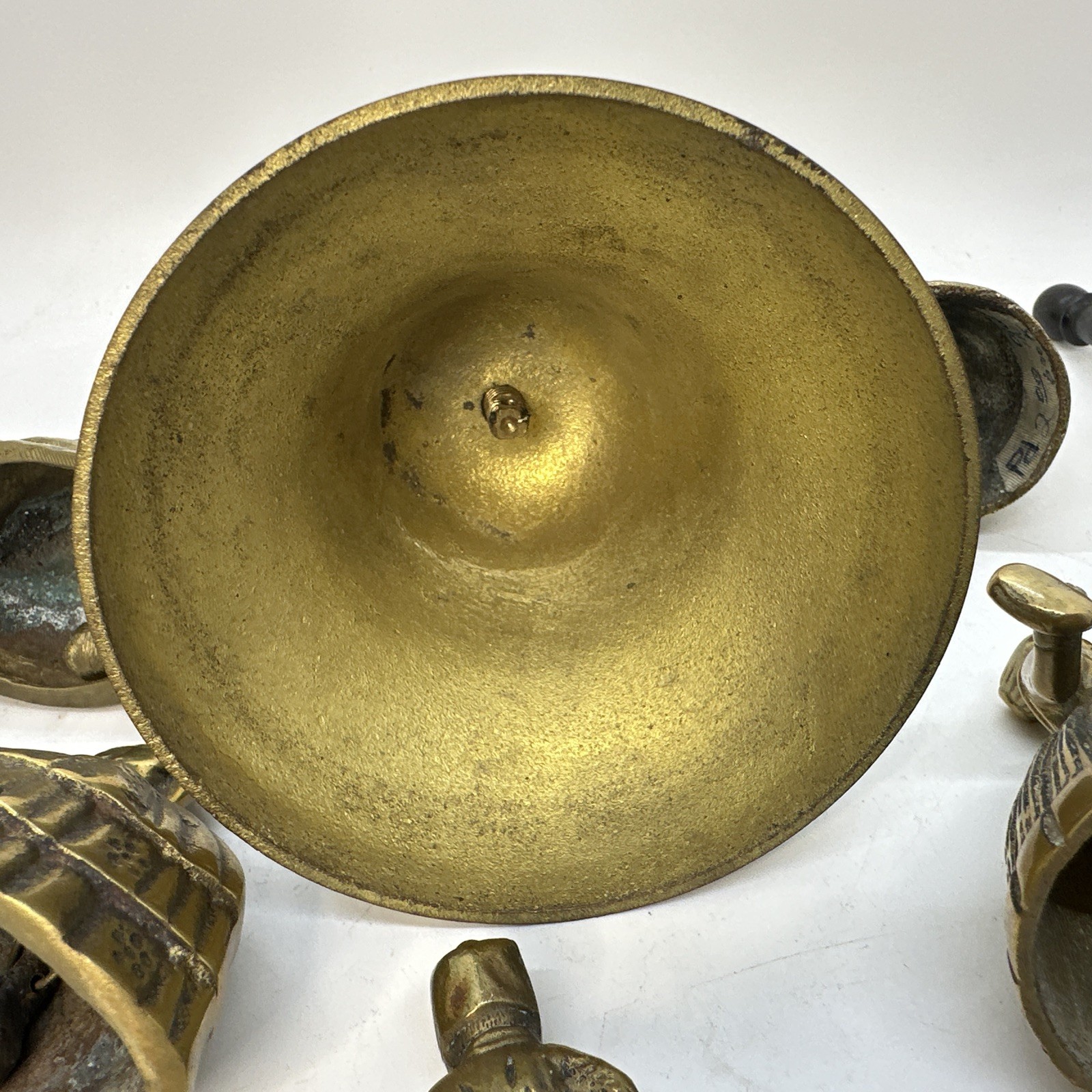 Lot of 11 Vintage Antique Hand Bell Mixed Estate Etched Fish Brass Lady Woman