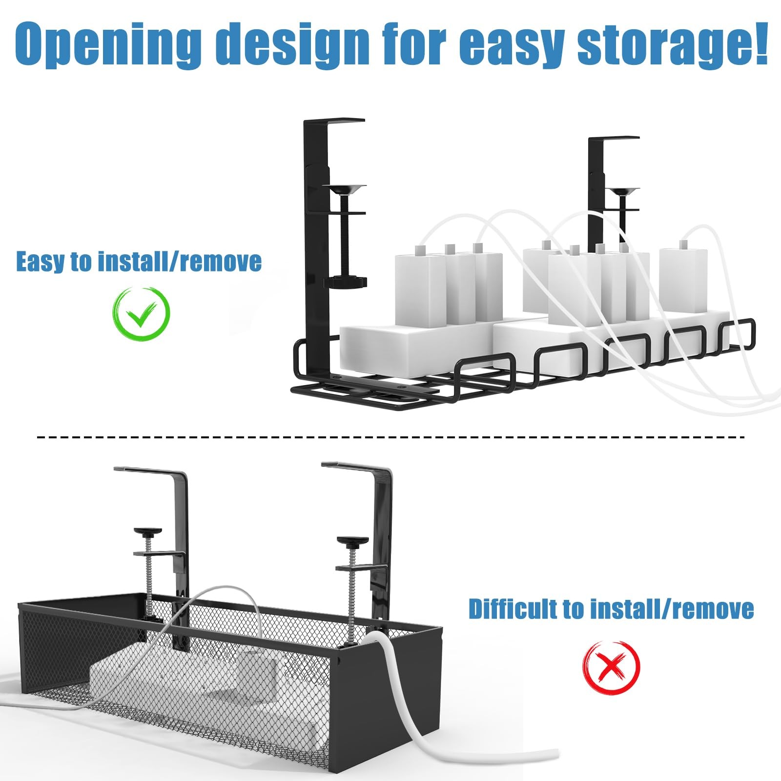 ENGYNC 52-Piece Under Desk Cable Management Tray Kit - 15.7’’ 52-Piece, Black