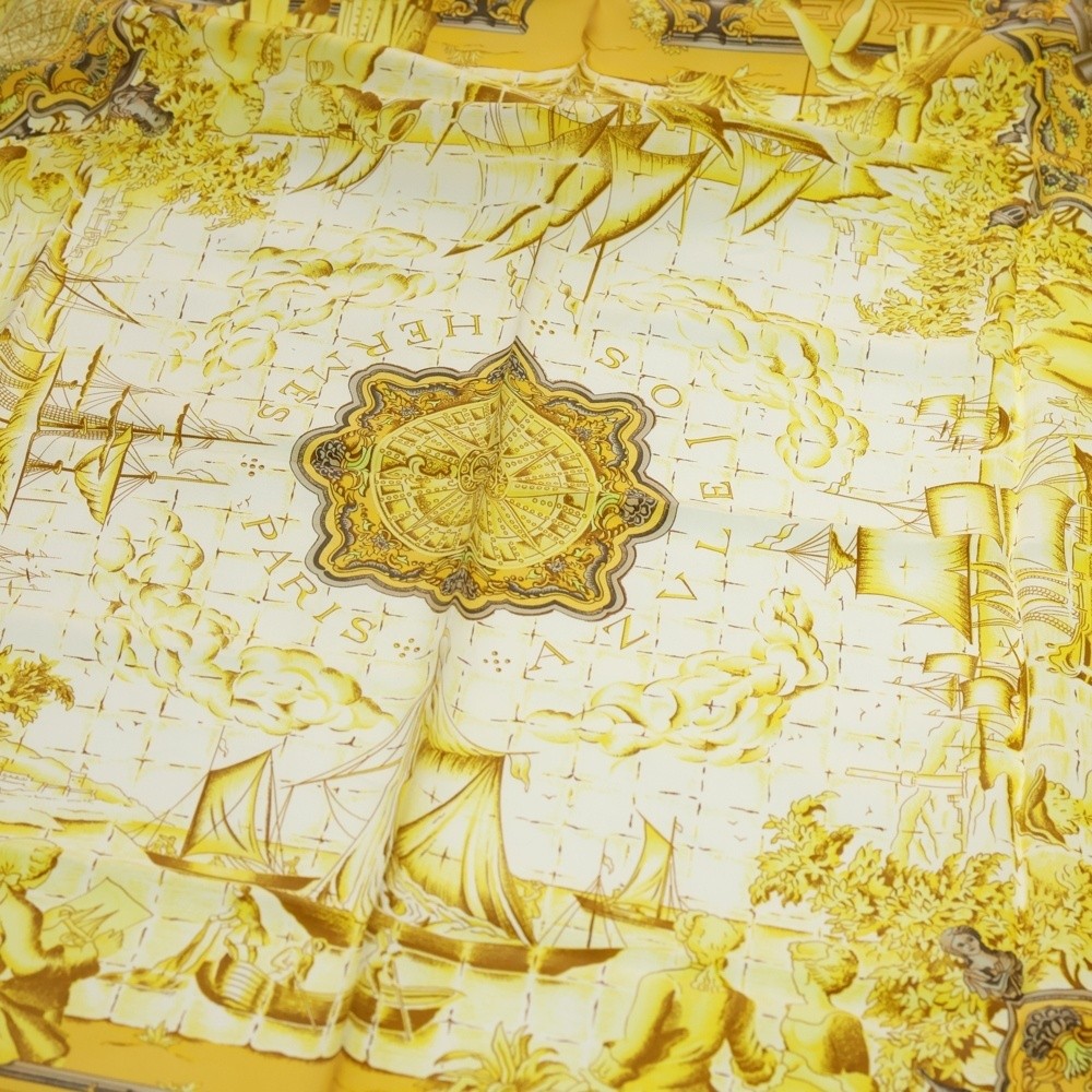 Hermes Carre 90 Azulejos Allover Print Silk Scarf Gold