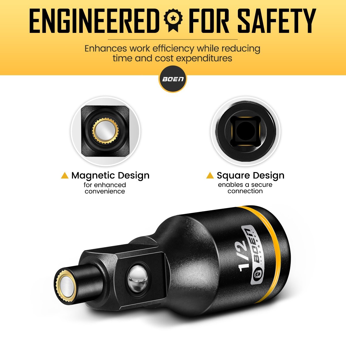 3-Piece Magnetic Socket Extension Adapter Set, 1/4", 3/8", 1/2" Drive
