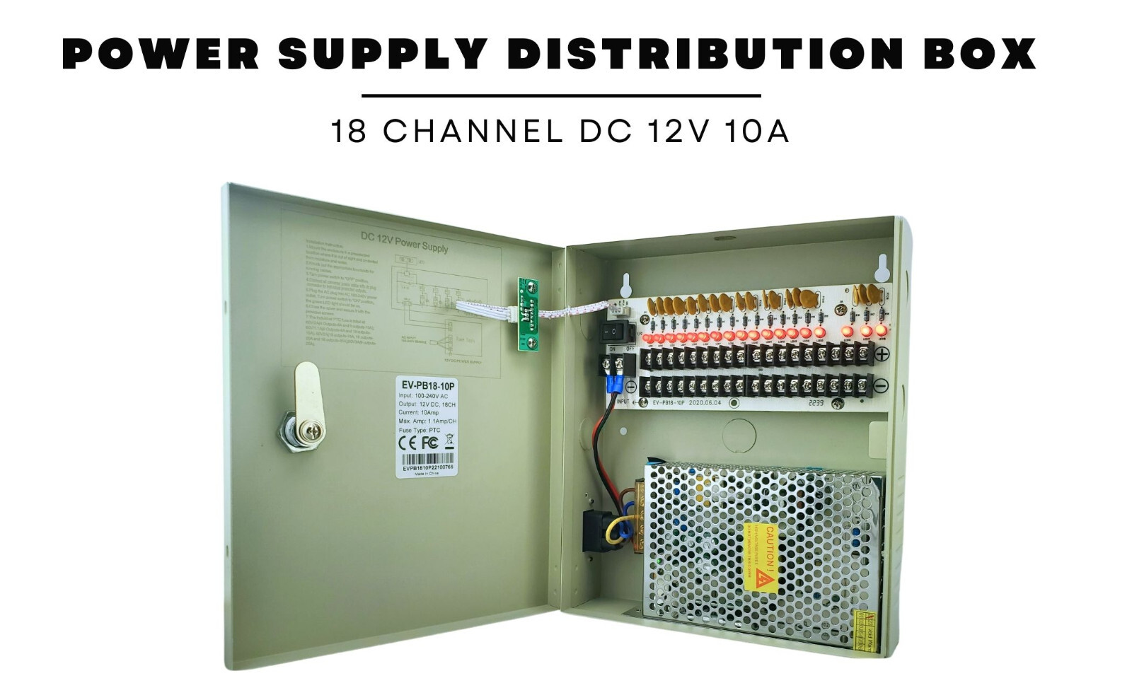 16 Channel 12V DC 10A with 18pcs DC Jack CCTV Power Supply for Security Camera