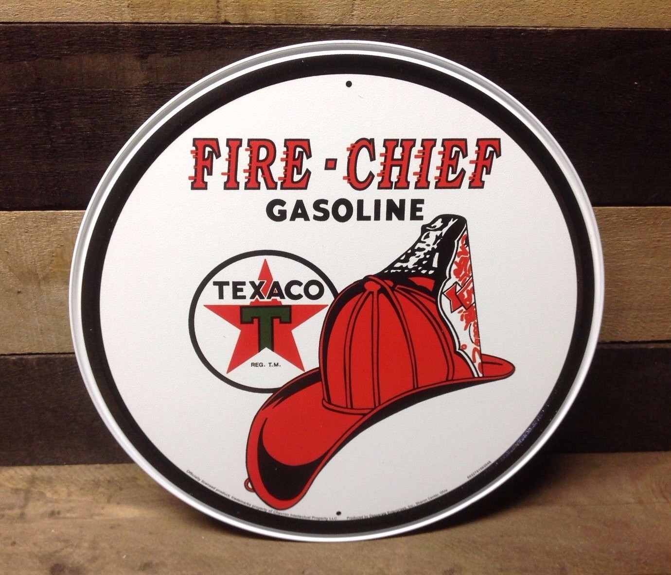 Texaco Fire Chief Gasoline Round Metal Sign Tin Vintage Garage Rustic Auto Shop