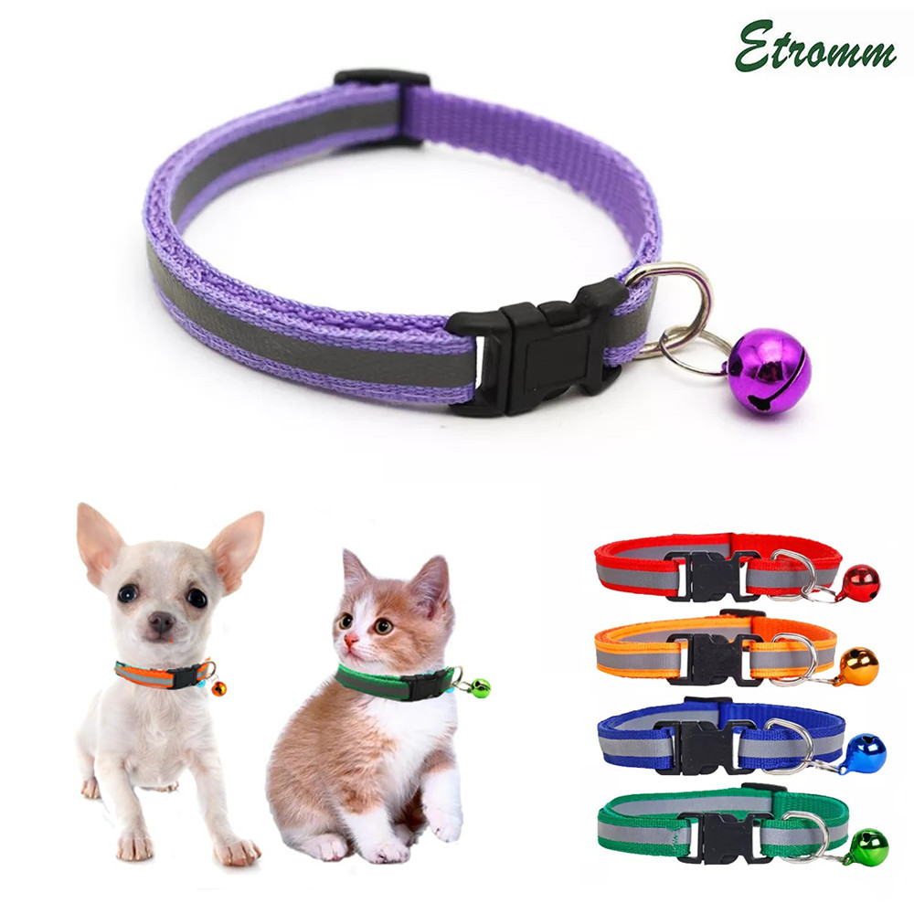 Reflective Dog Collar Pet Cat Puppy Nylon Collar with Bell Neck Adjustable NEW