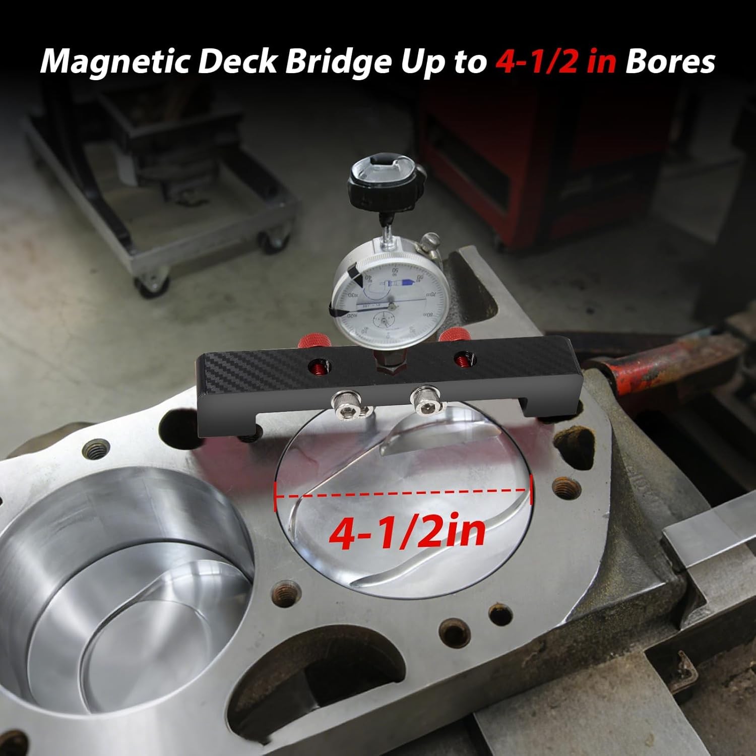 Magnetic Deck Bridge, Up to 4-1/2 in Bores, Measure Piston Deck Height