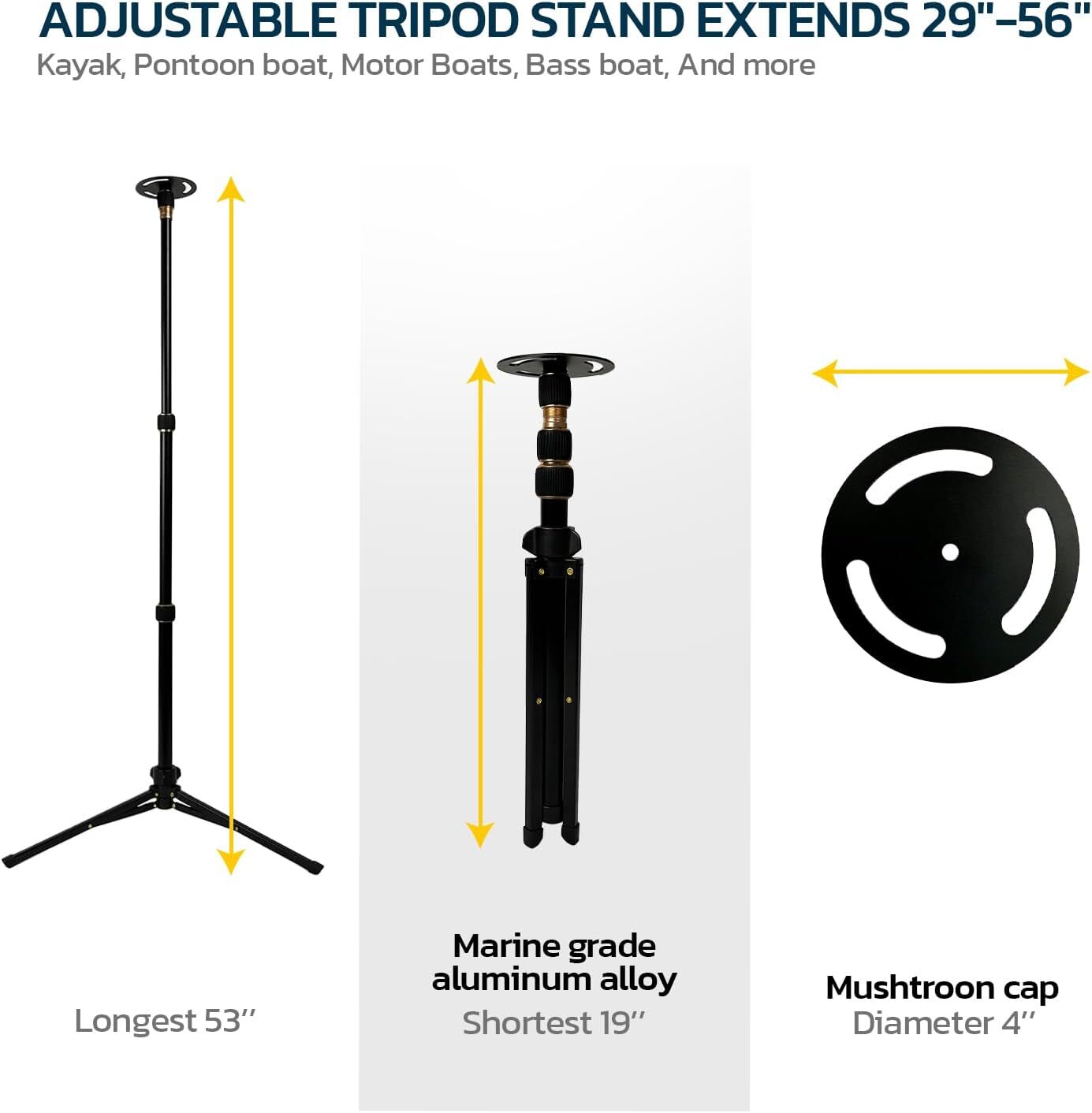 Boat Cover Support Pole & Straps Adjustable Height from 29" to 56" Tripod Base