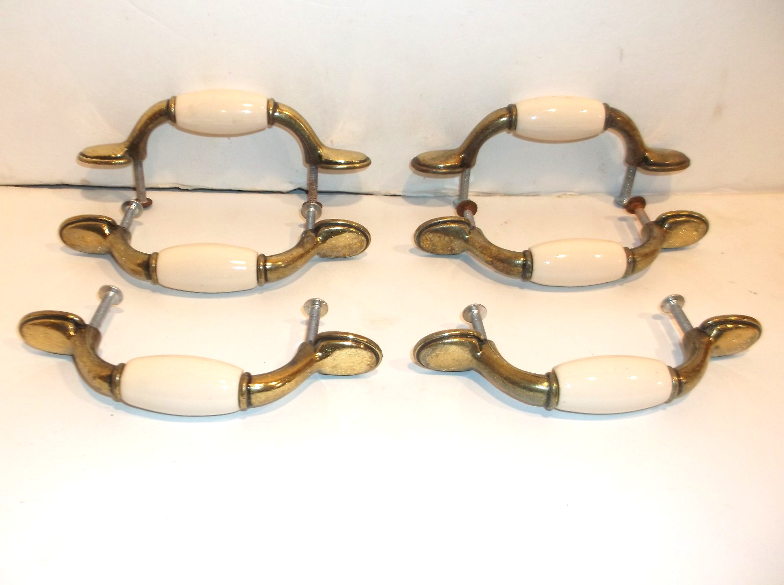 Lot of 6 Ceramic & Brass Cabinet/Drawer Pulls 5"  c-c 3"