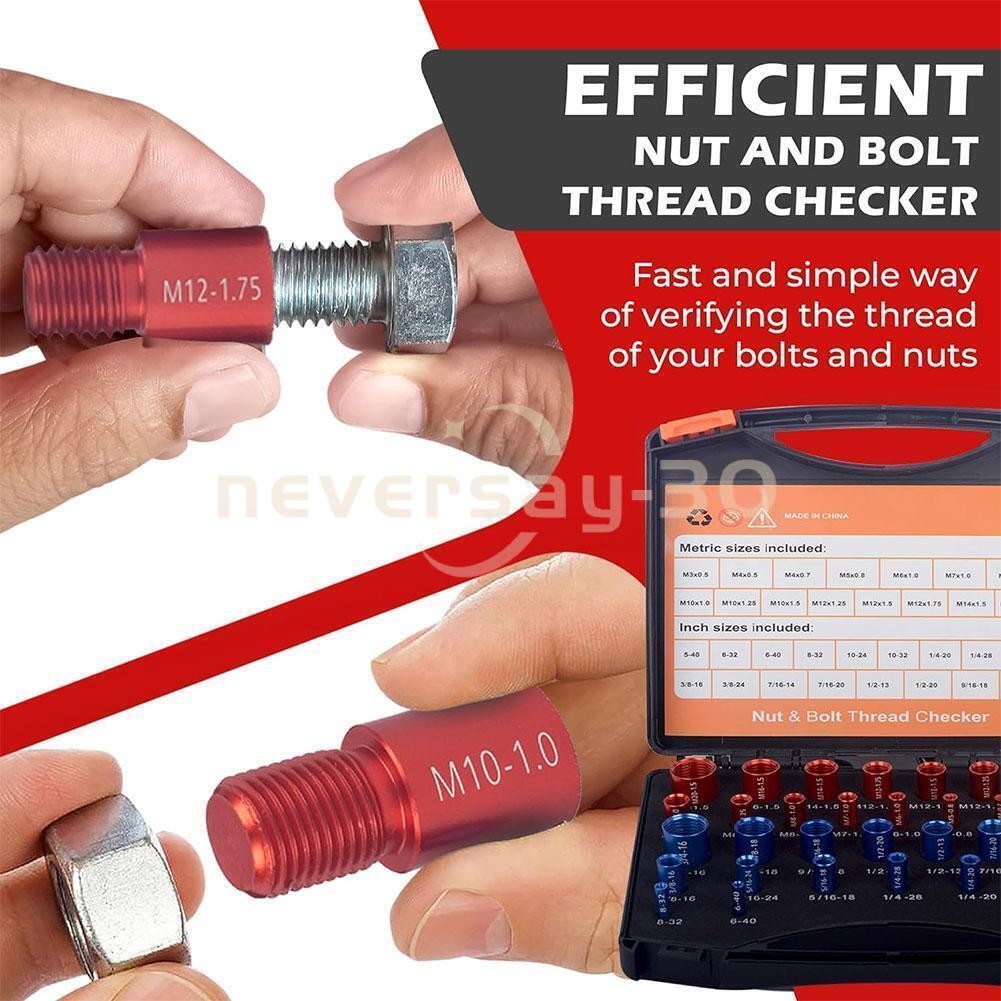 44pcs Screw Bolt Nut Thread Measure Gauge Size Checker Set (23 Inch & 21 Metric)