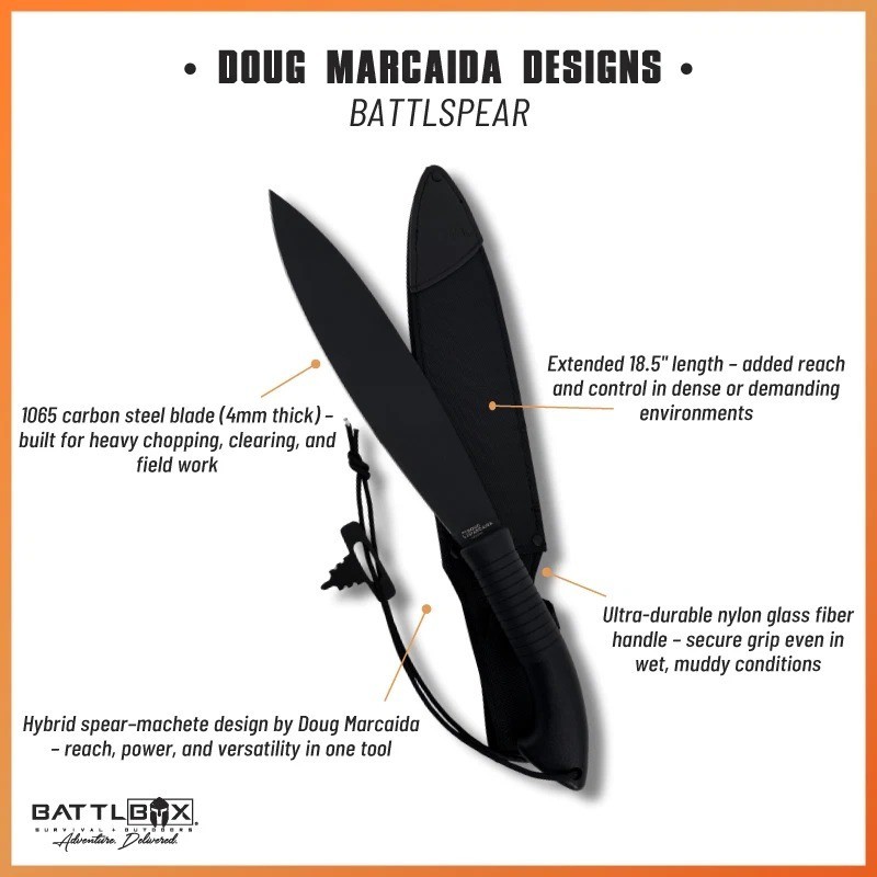 BattlSpear Fixed Blade Machete Hunting Survival Knife by Doug Marcaida
