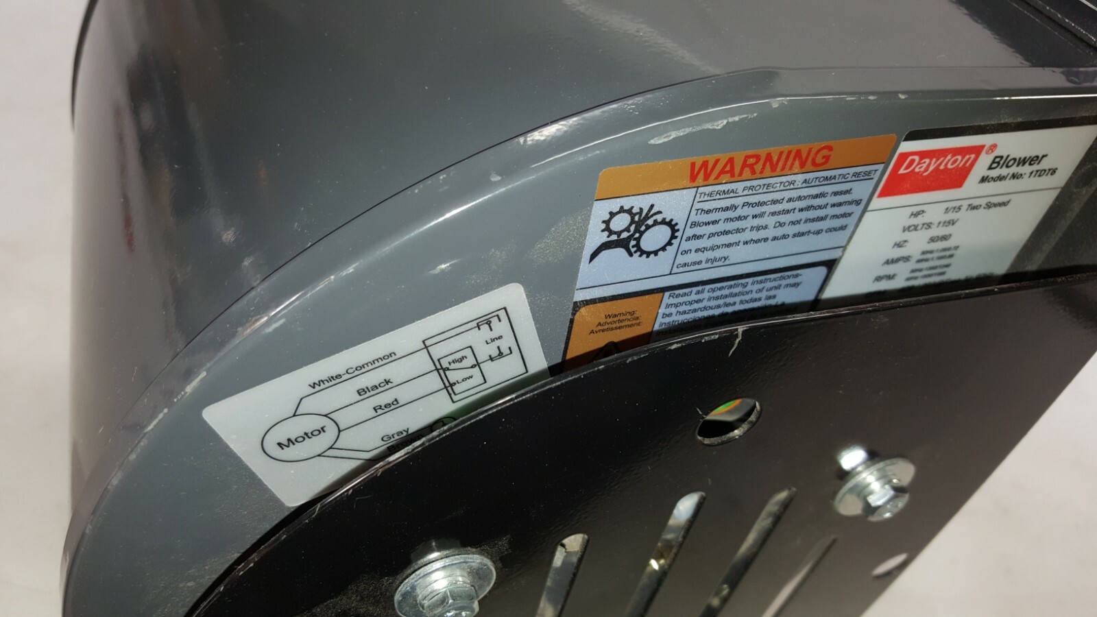 Dayton Model 1TDT6 Blower 428/293 CFM 2 Speed,1500 RPM 115V 60/50hz (4C565)