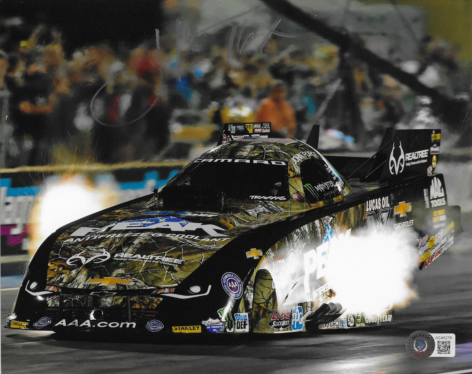John Force Racing Signed 8X10 Autographed BAS NHRA Funny Car 16X Champ 78