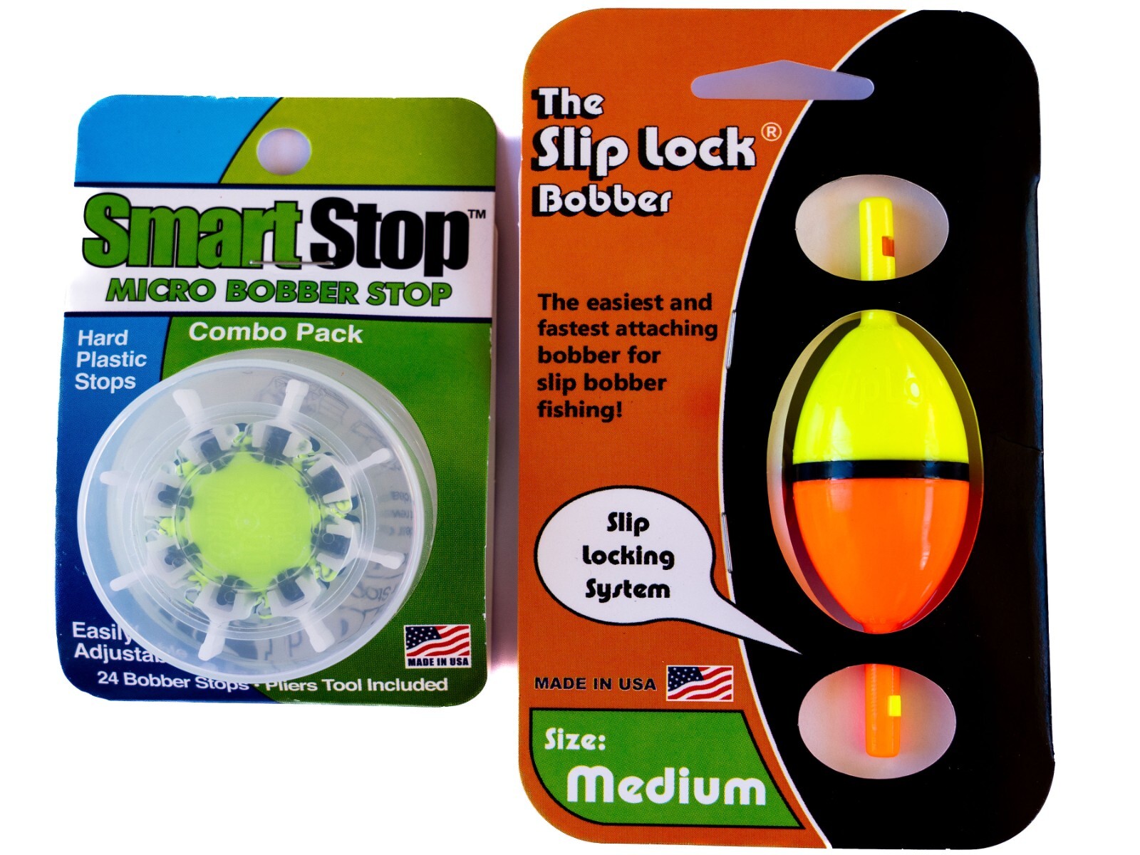 Smart Slip Lock Bobber & Smart Stop Micro Bobber Stop Combo Pack (S,M,L or Mini)