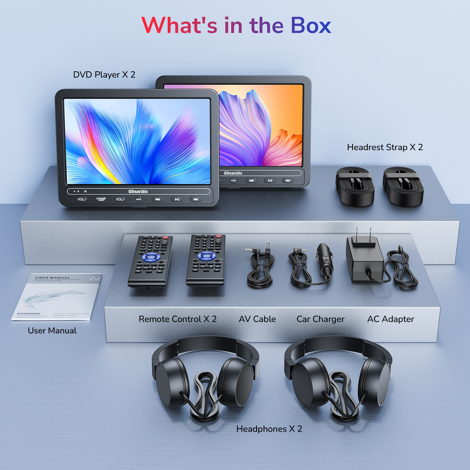 2x10.5" Car Headrest Monitor TV Dual DVD Player USB SD With Headset Rechargeable