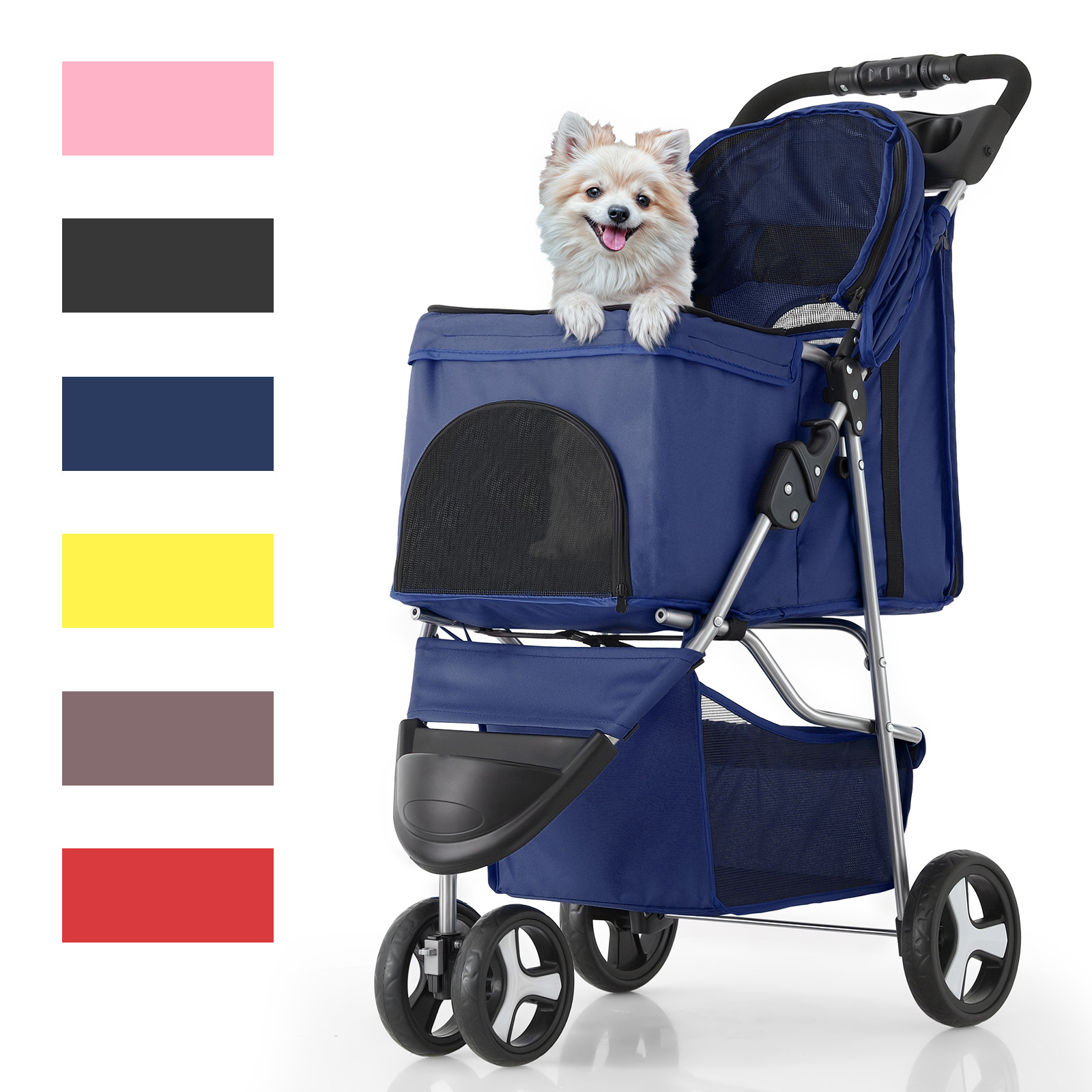 Blue Foldable Dog Stroller Small Medium Pet Travel Cage Carrier Cart w/Sunshade