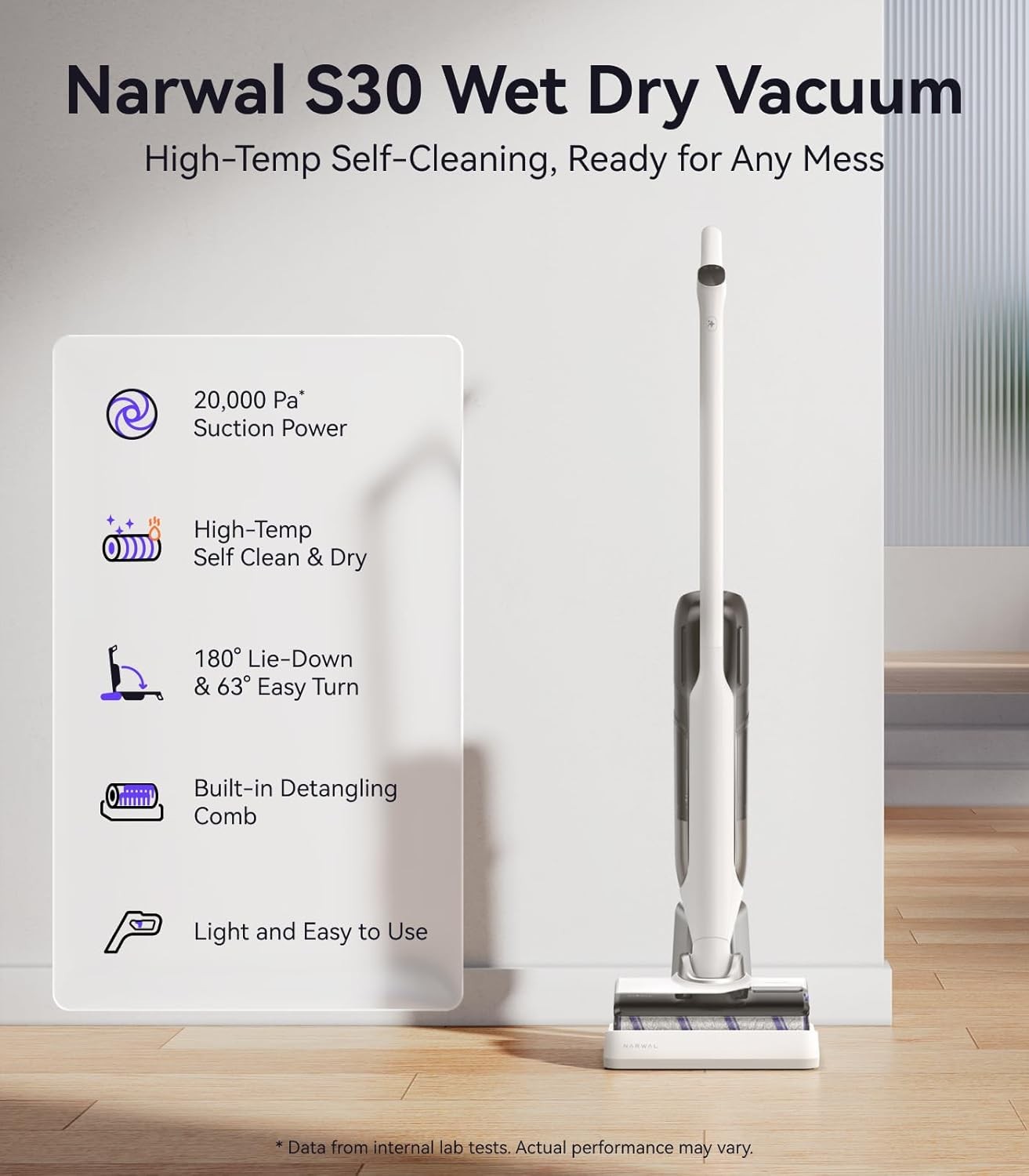 NARWAL S30 Wet Dry Vacuum Cleaner 20000Pa Suction 176°F Self-Cleaning Drying