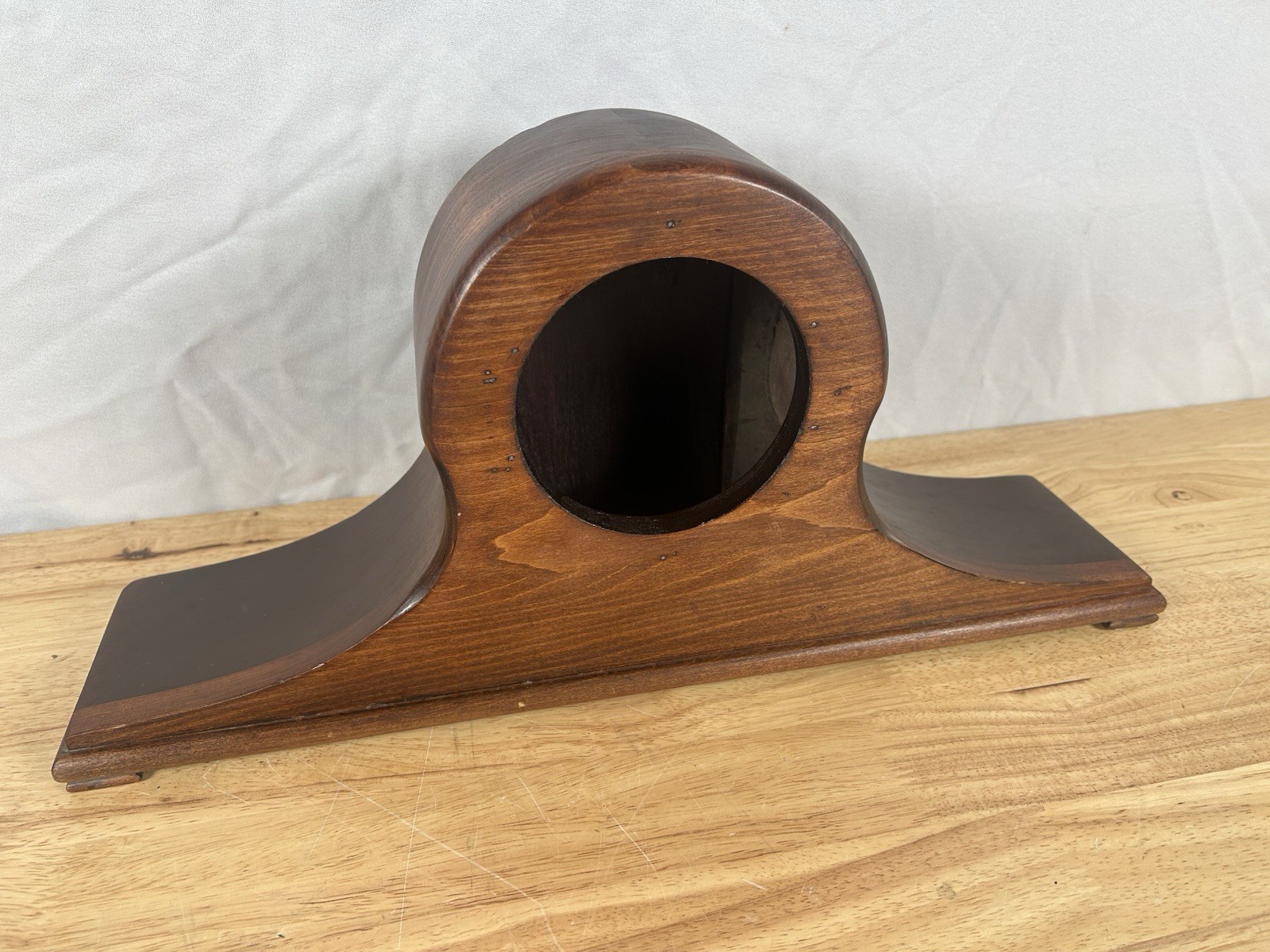 Walnut Humpback Mantle Clock Case Empty 4.5” Hole Solid VTG Antique Parts