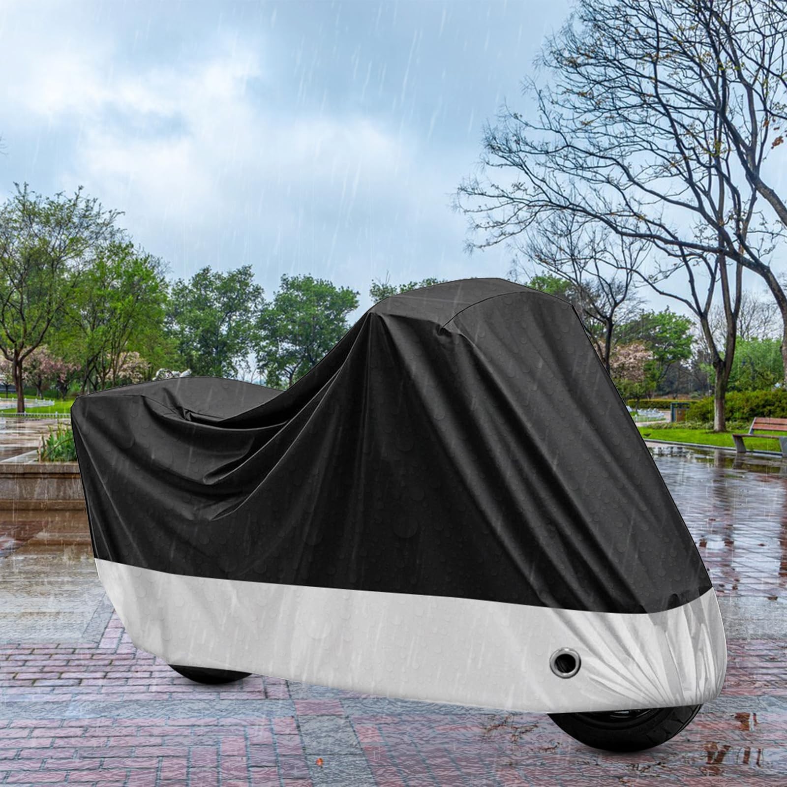 Waterproof Motorcycle Cover Black Fits Up to 91" w/ Lock Holes