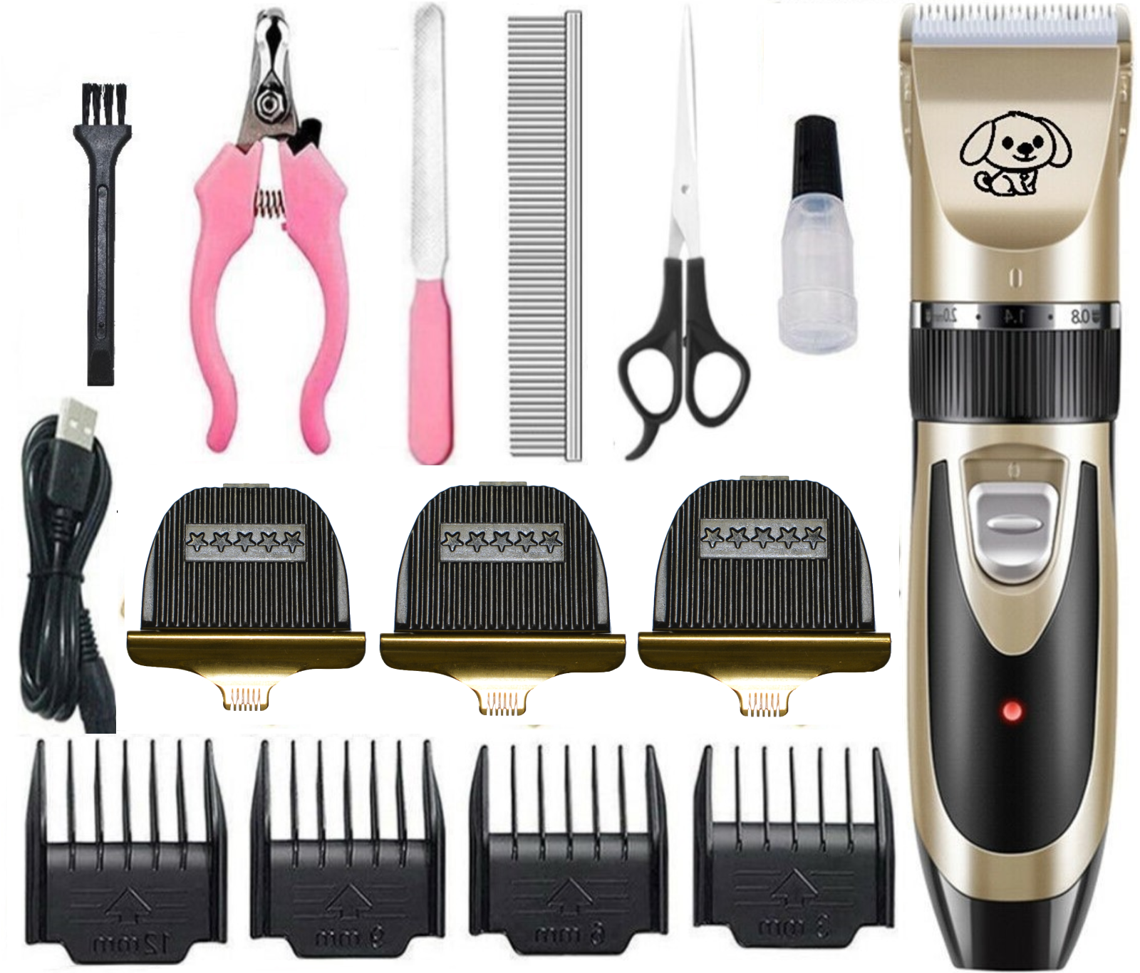 Dog Cat Pet Grooming Kit Rechargeable Cordless Electric Hair Clipper Trimmer Set