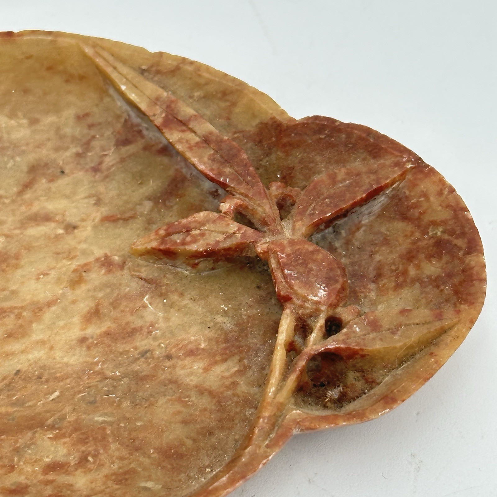 Carved Soap Stone Ashtray Floral Design 5" Long VTG