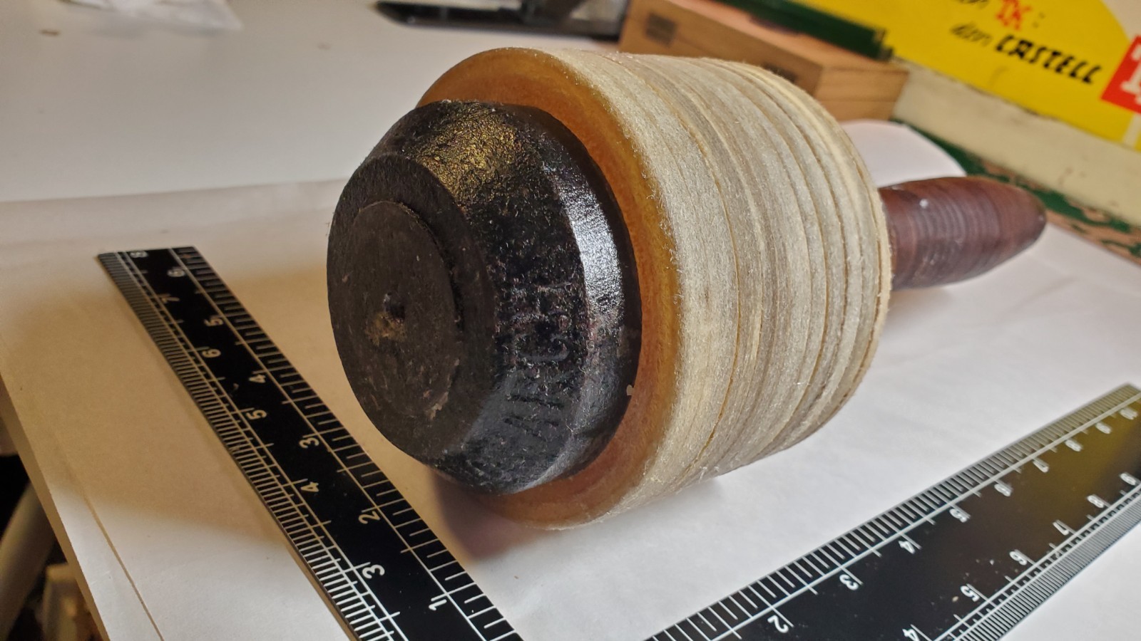 Hammer Maul 5 Lb Vintage Cast Iron Stacked Rawhide & Leather / Monarch Stamp