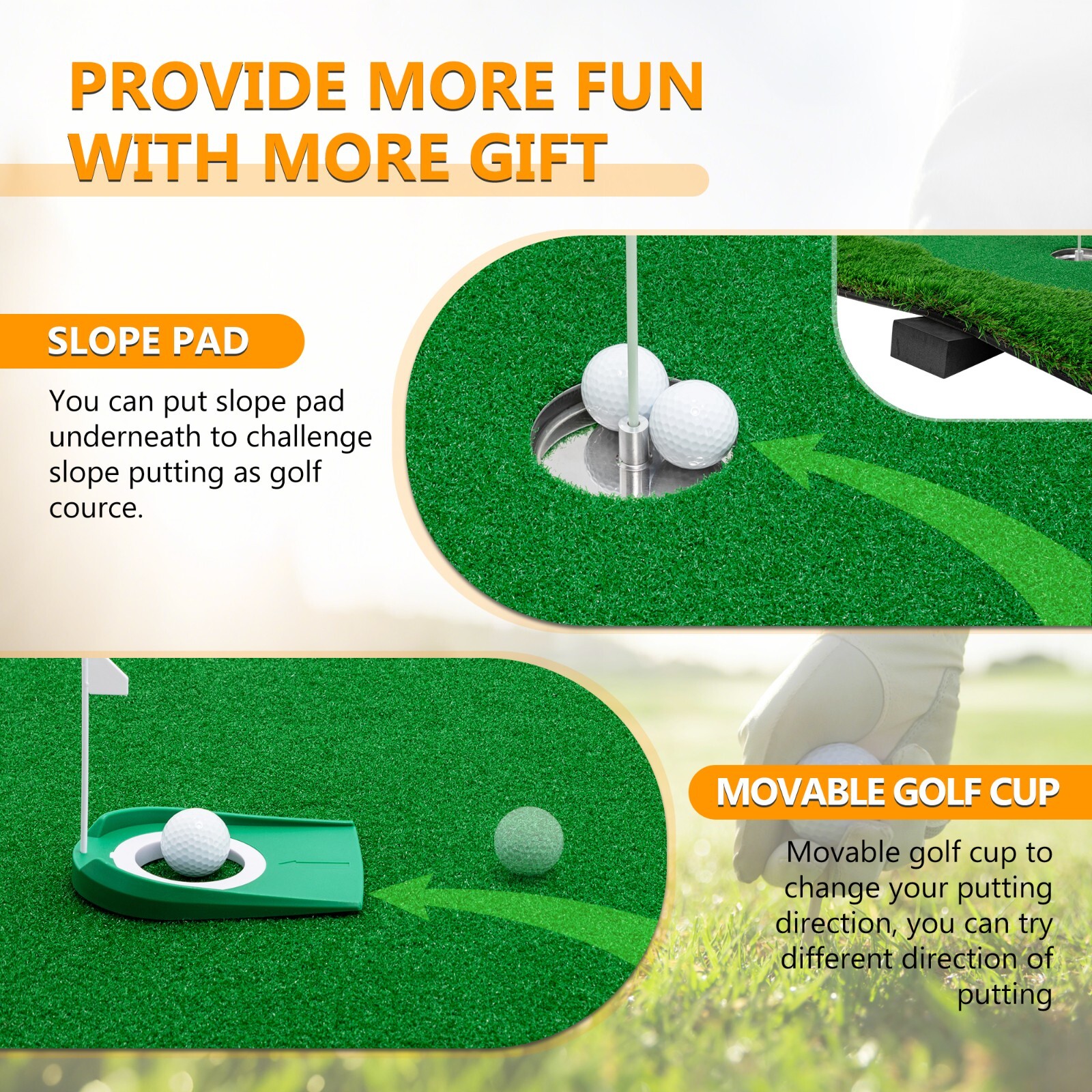 10x5 FT Golf Putting Green Training Mat Turf 3 Holes 3 Flags Cups Indoor Outdoor