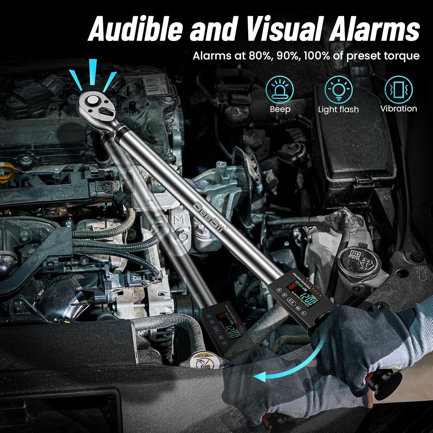 1/2" Drive LED Electric Digital Torque Wrench 12.5-250 Ft.Lb w/ Buzzer 17-340N.m