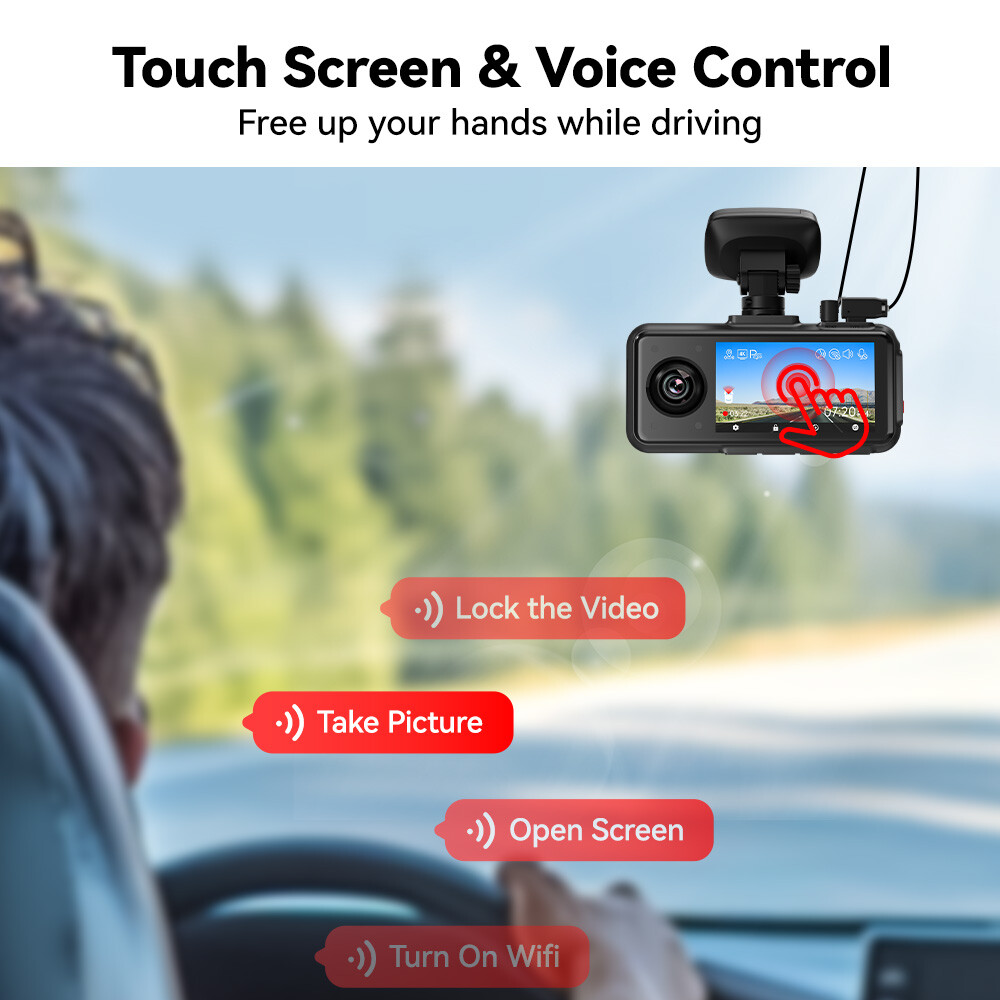 REDTIGER A6 3 Channel Dash Cam, 2.5K+1080P+1080P, 5.8GHz WiFi,3" Touch Screen