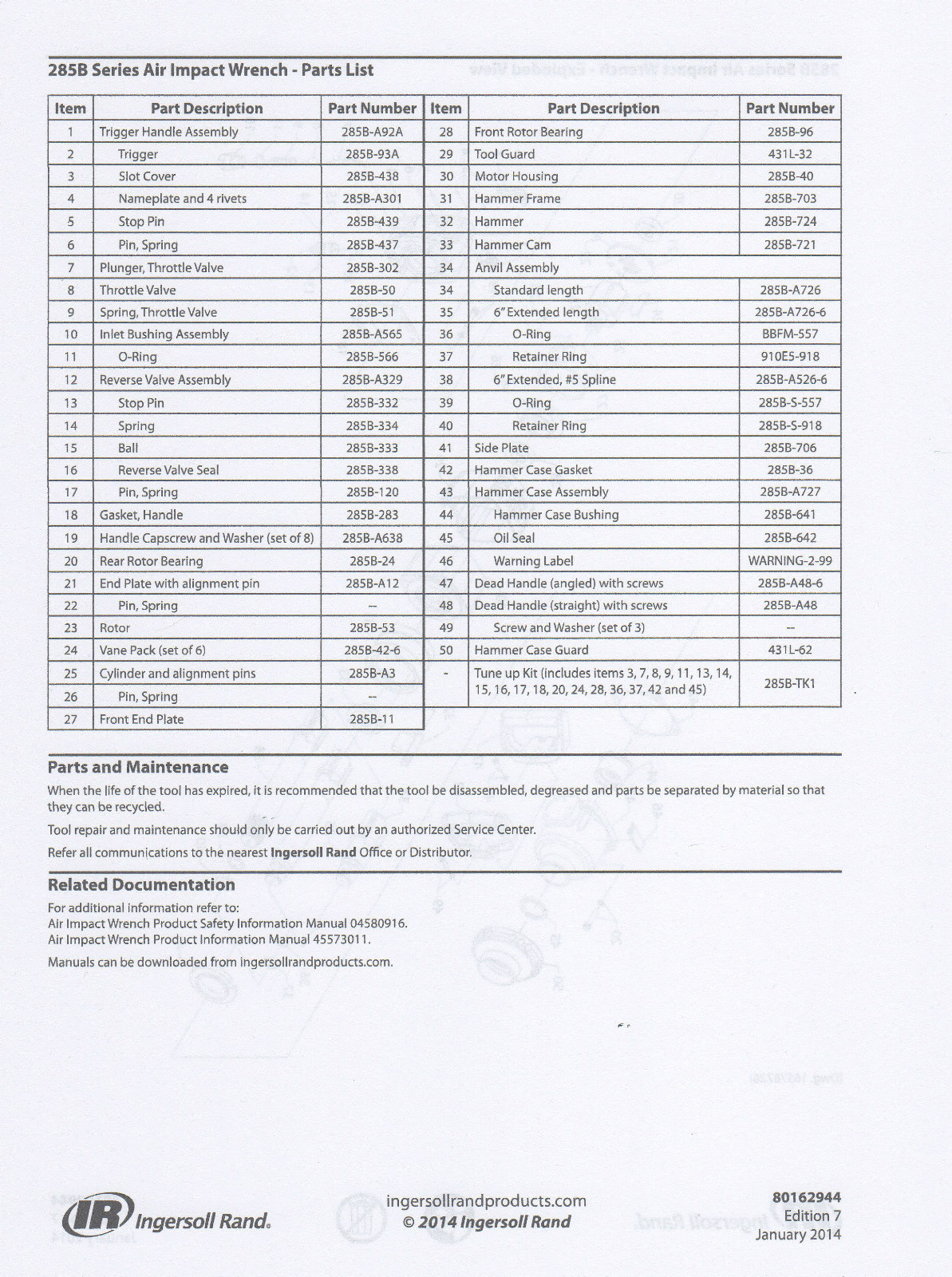 INGERSOLL RAND 285B THROTTLE VALVES (2) +T.V. SPRING+T.V. PLUNGER+BUSHING O'RING