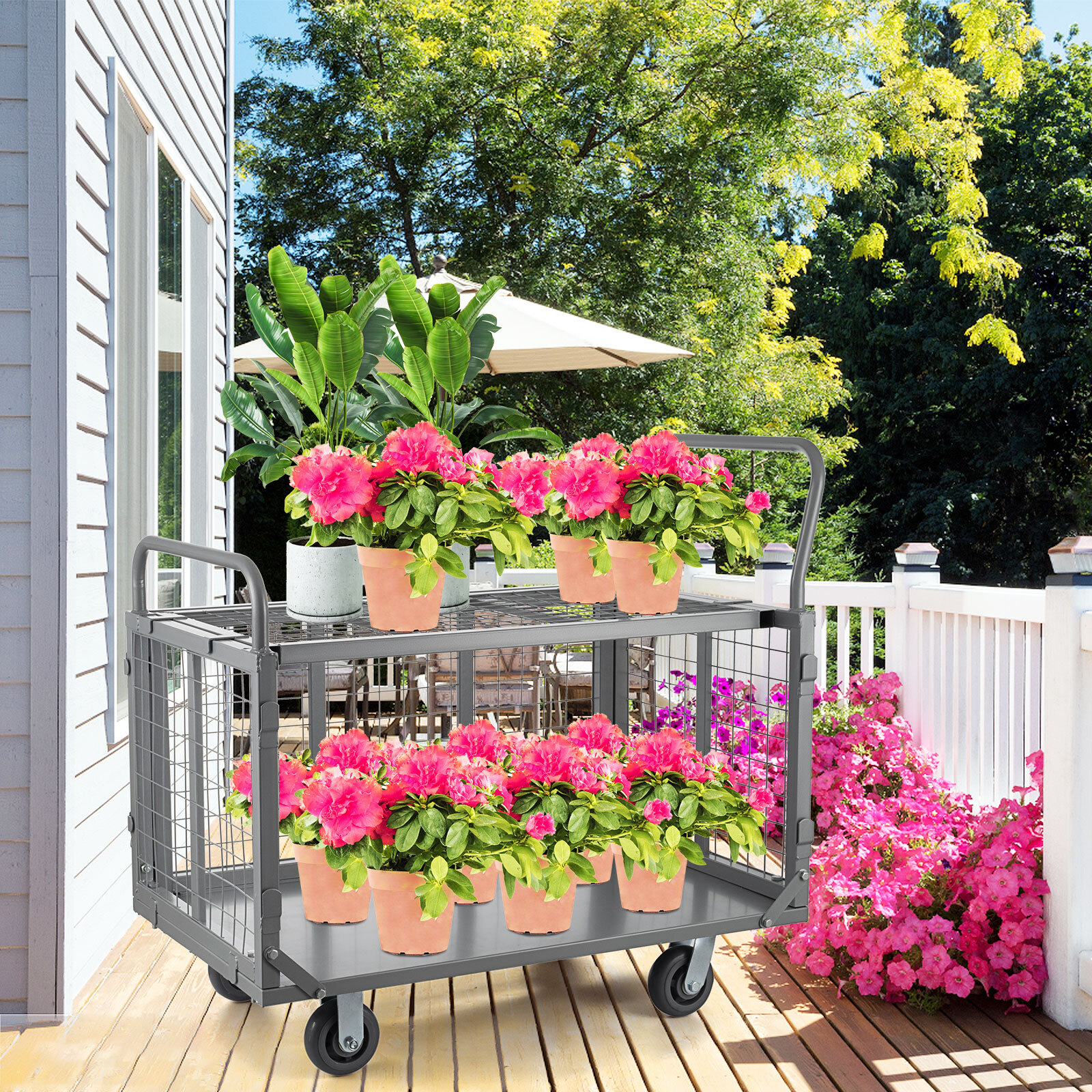 Platform Truck Cart with Cage 6-in-1 2000lbs Aluminum Hand Truck Push Cart Dolly