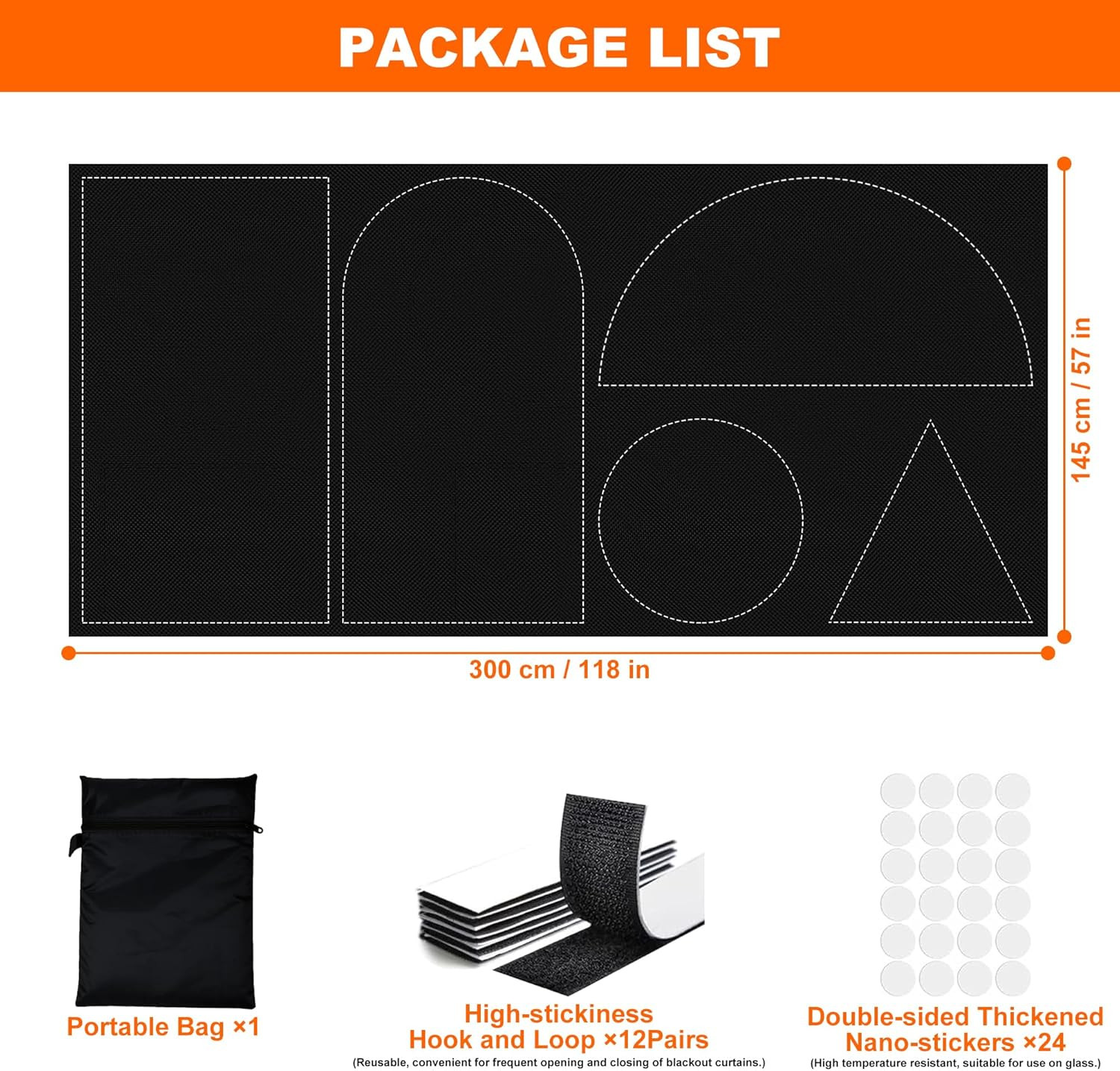 100% Blackout Curtains for Bedroom 118" X 57" Portable Window Blinds Cover Adhes