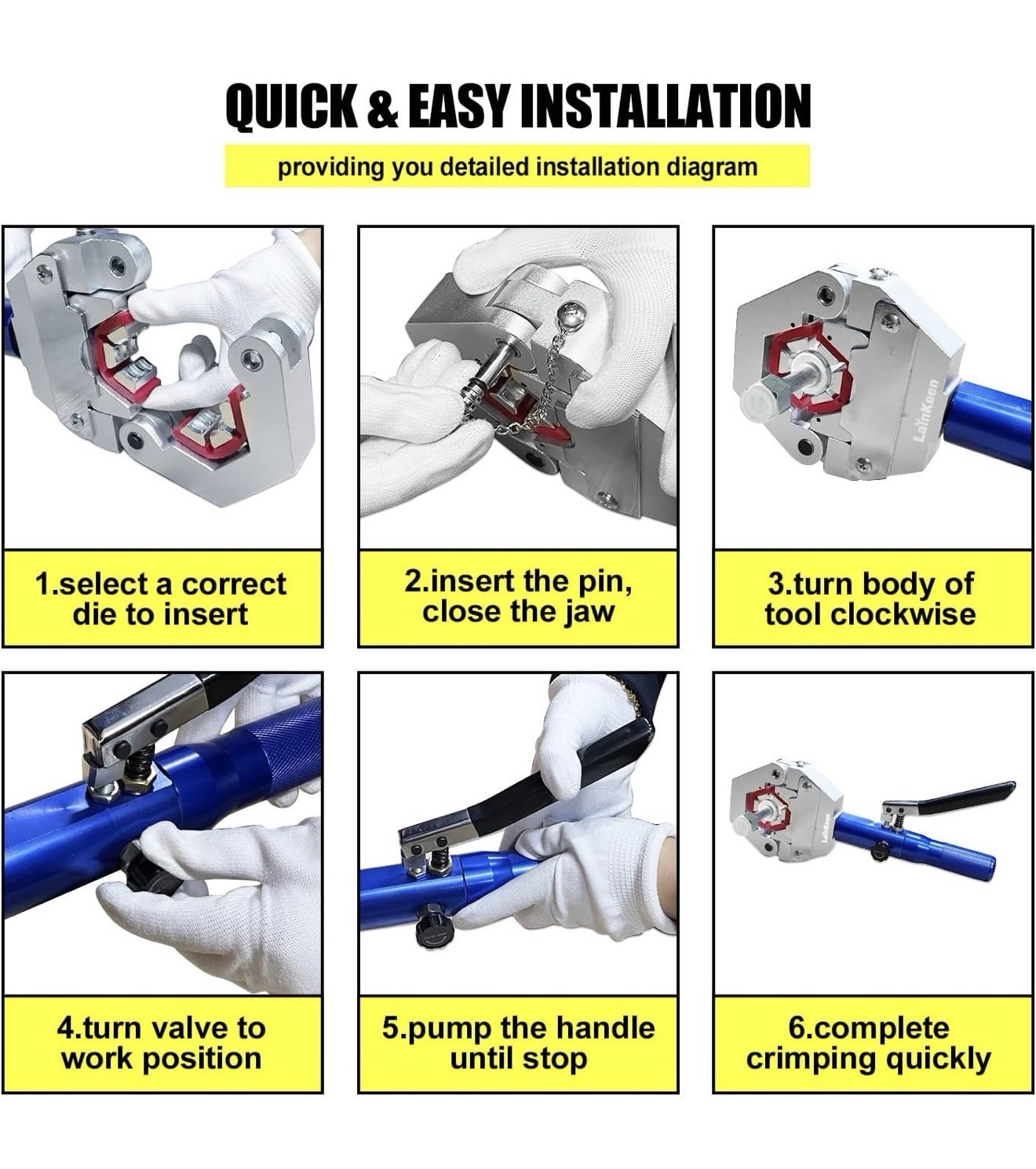 Handheld Hydraulic AC Hose Crimper Kit Crimping Tool Repair Air Condition Hoses